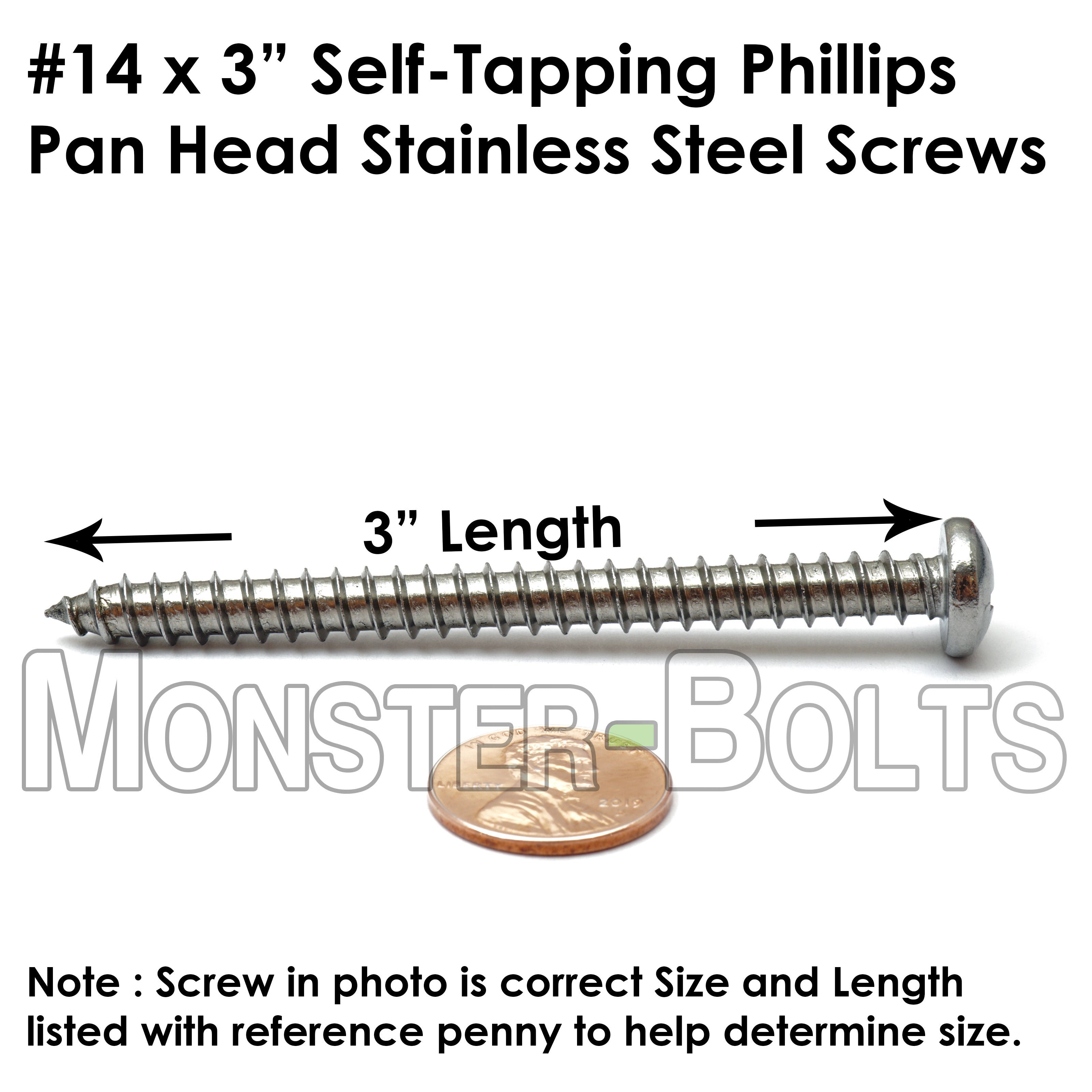 Bulk #14 Phillips Pan Head Self-Tapping Screws – Type A – 18-8 Stainless Steel – Monster Bolts