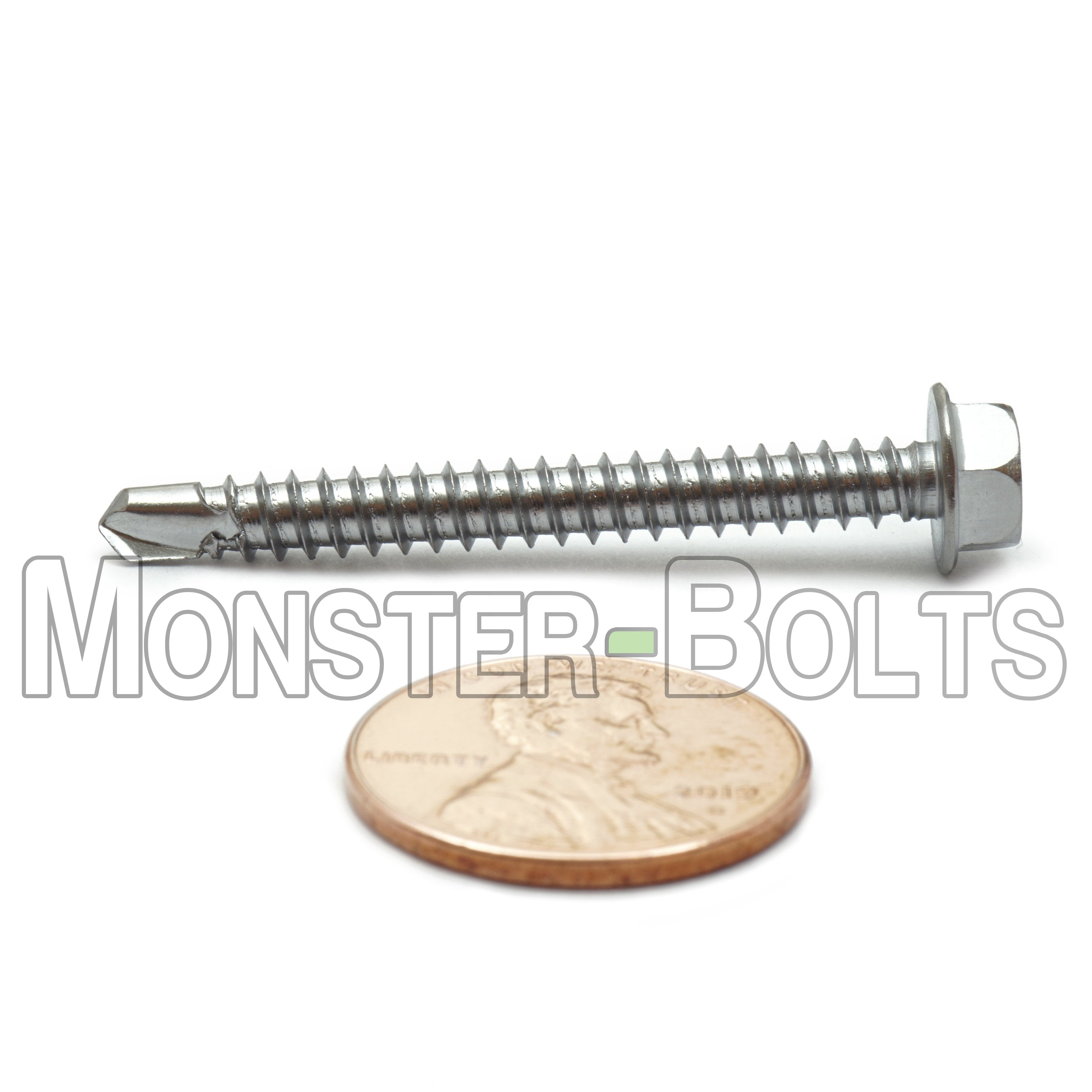 #8 Indent Hex Washer Head Self-Drilling Screws (#2 Point), Hardened 410 Stainless Steel (Bulk)
