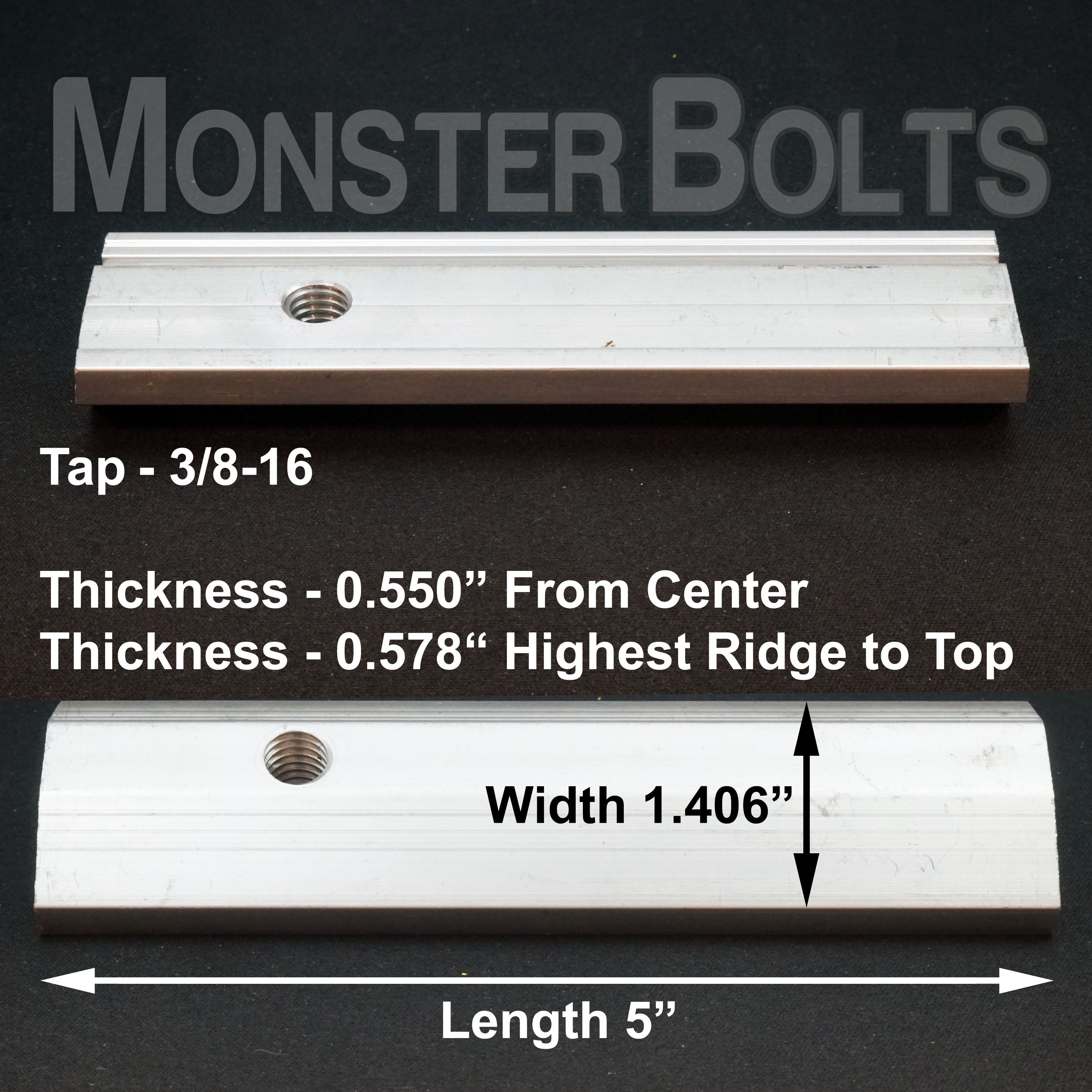 5" Aluminum Rail Clamp Bar for DOT Traffic Bullet Rail assembly, 3/8-16 Tapped - Made in USA