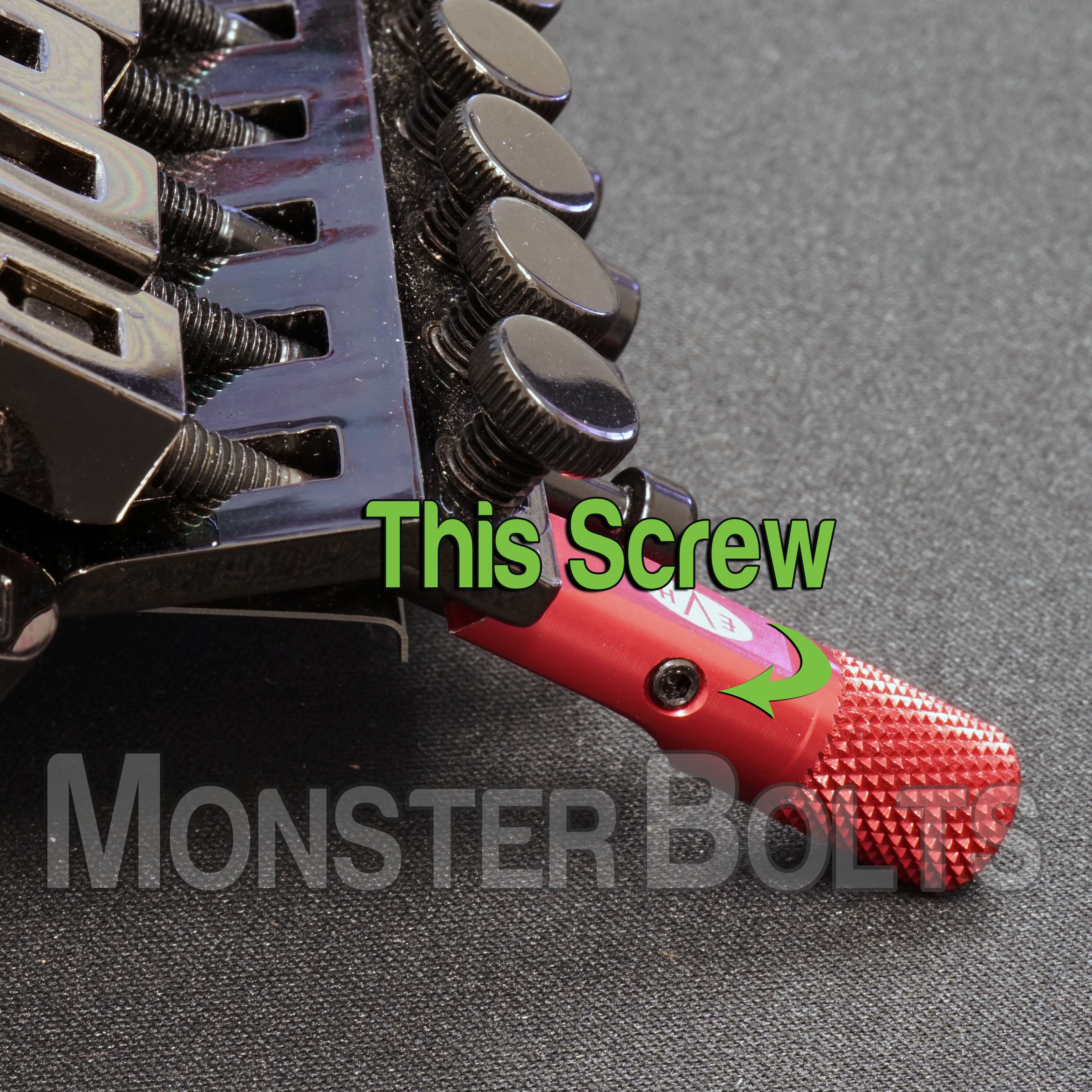 Close-up: knurled cup-point set screw used as EVH D-Tuna fine tuner