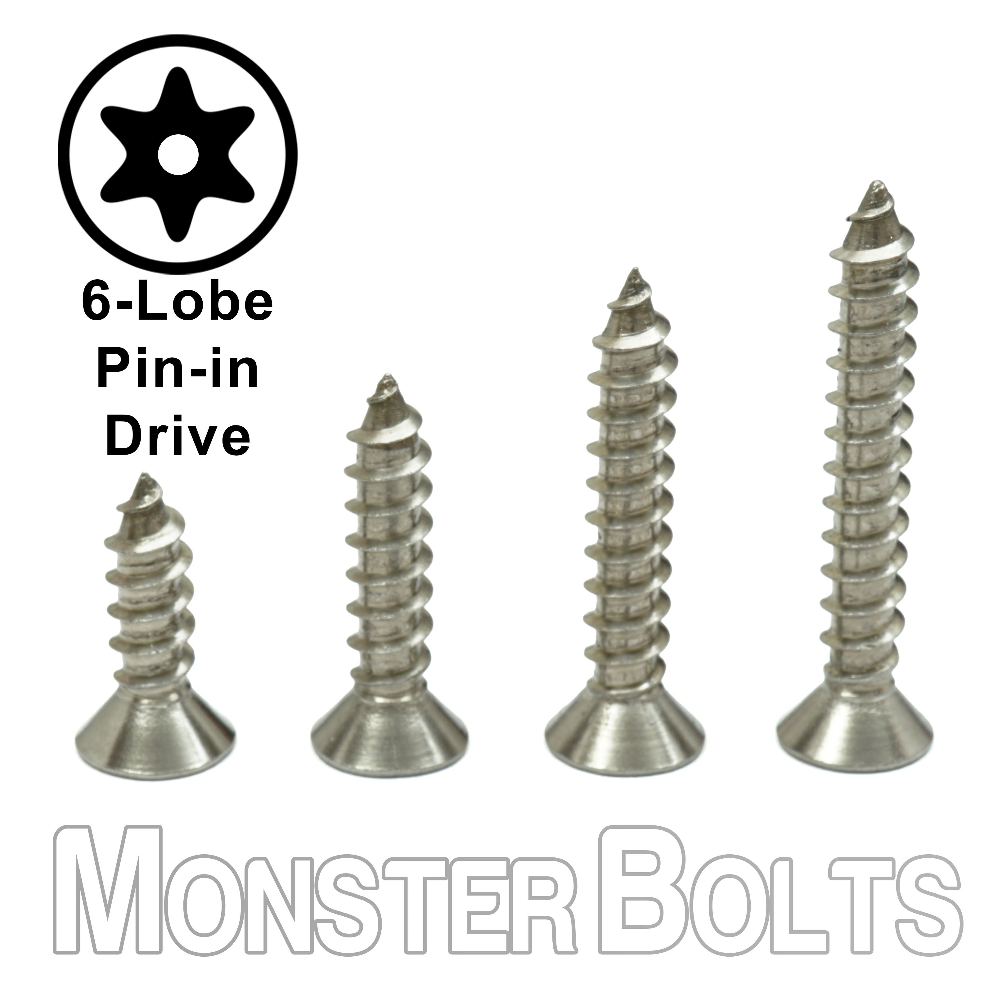 Bulk #6 Flat Head 6-Lobe Pin-In Security Self-Tapping Screws – Type A – 18-8 Stainless Steel