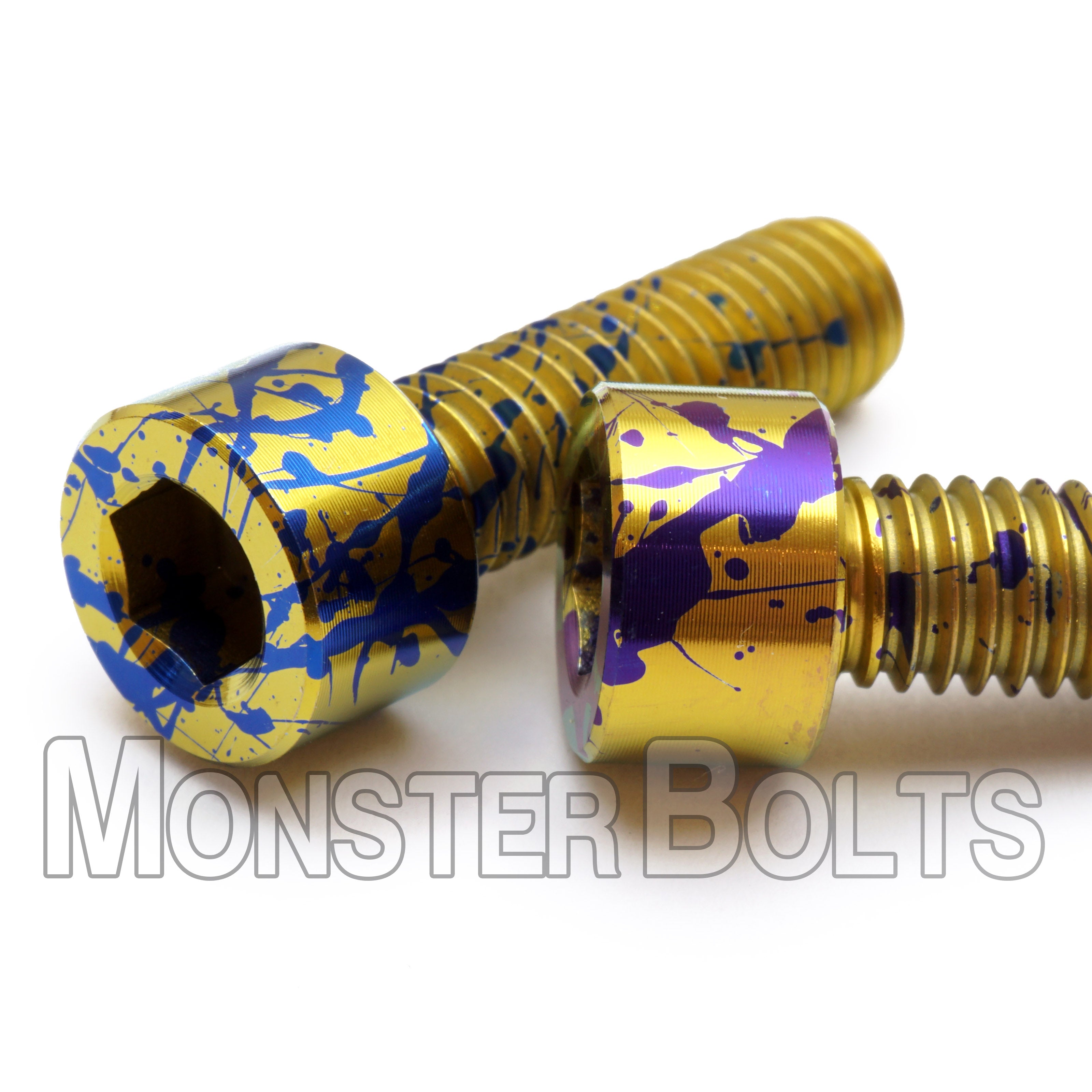 Splatter Anodized Titanium Screws – Custom Multi-Color Finish | Monster Bolts