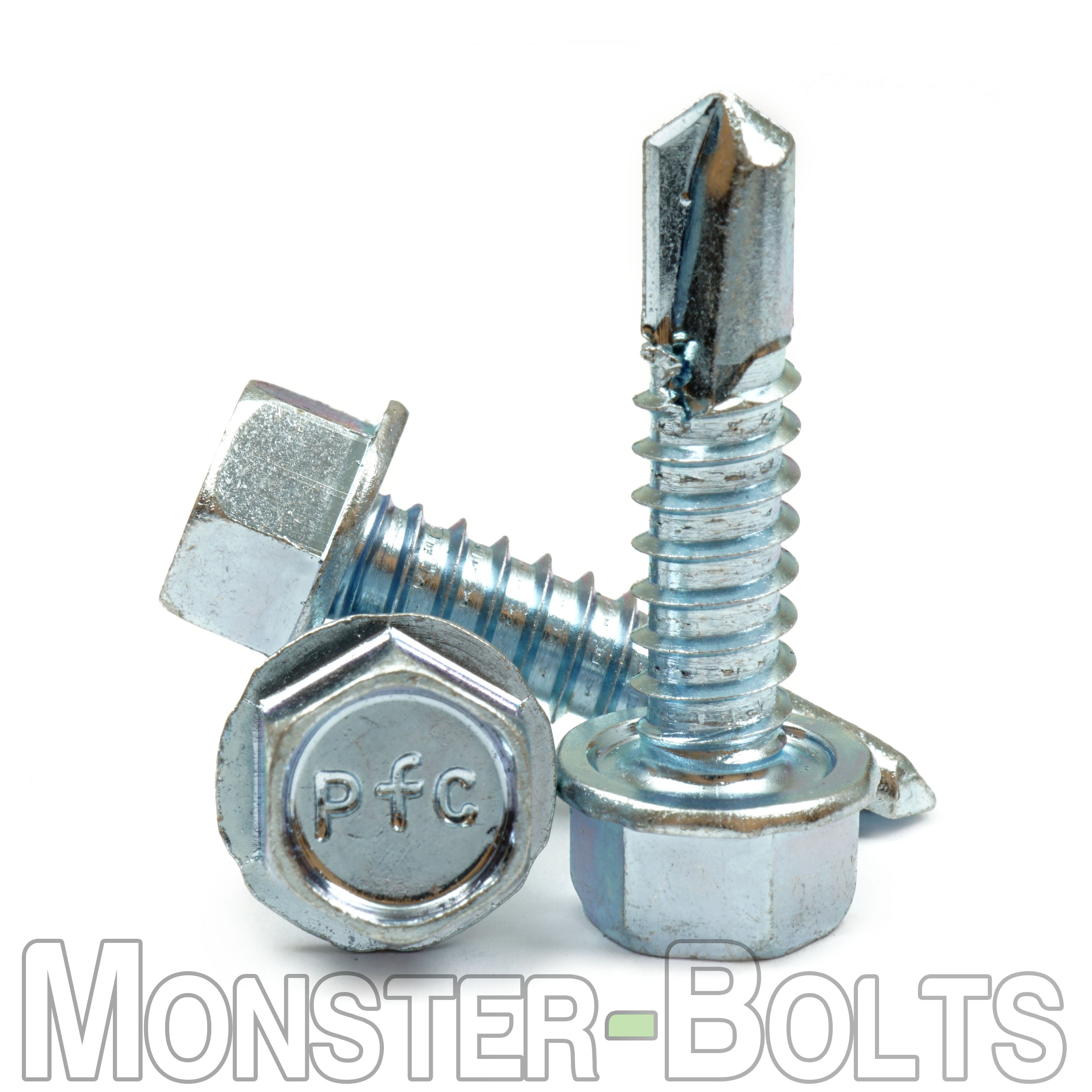 #12 Indent Hex Washer Head (HWH) Unslotted Self-Drilling Screws, #3 Point, Proferred, Zinc Cr+3 (Bulk)