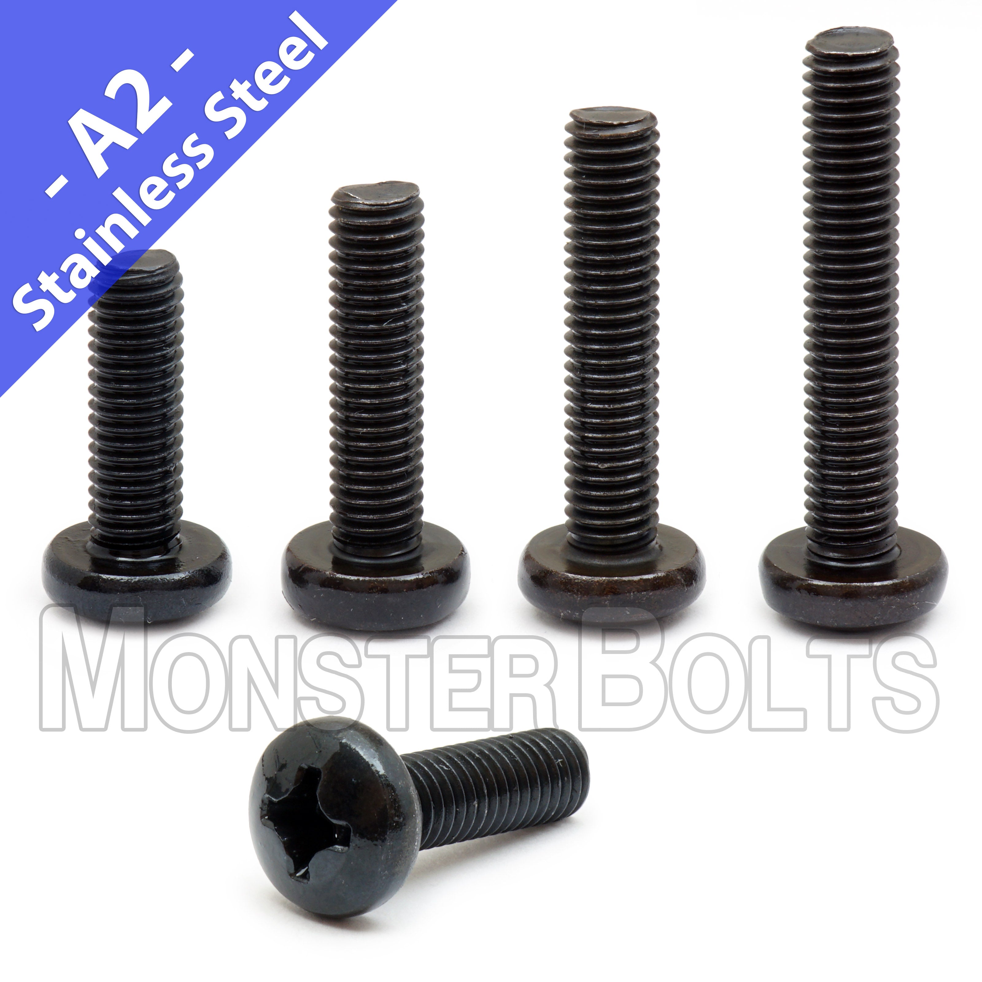 Bulk 5/16"-18 Phillips Pan Head Machine Screws – 18-8 Stainless Black Oxide