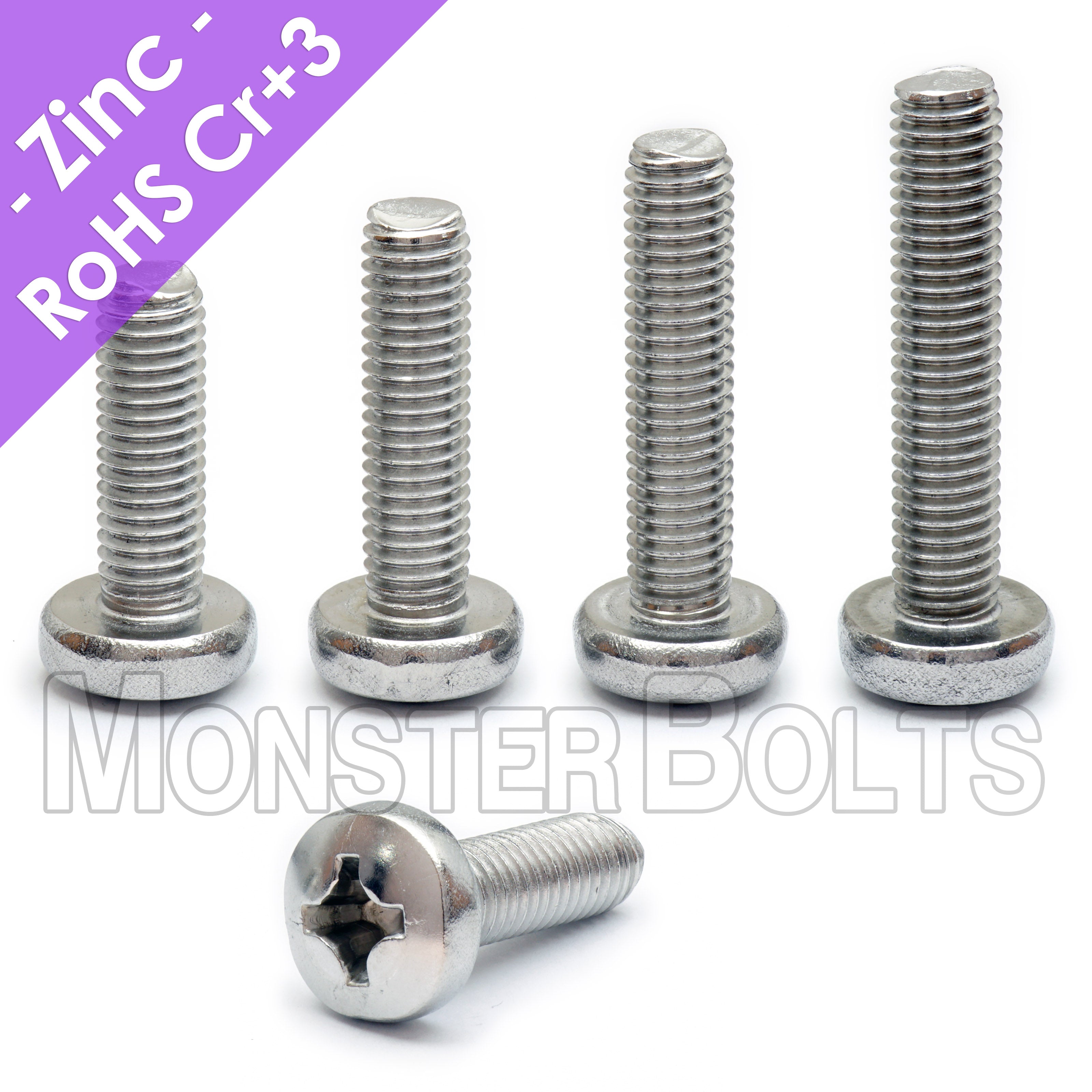 Bulk #10-24 Machine Screws Pan Head Phillips Zinc Plated CR+3