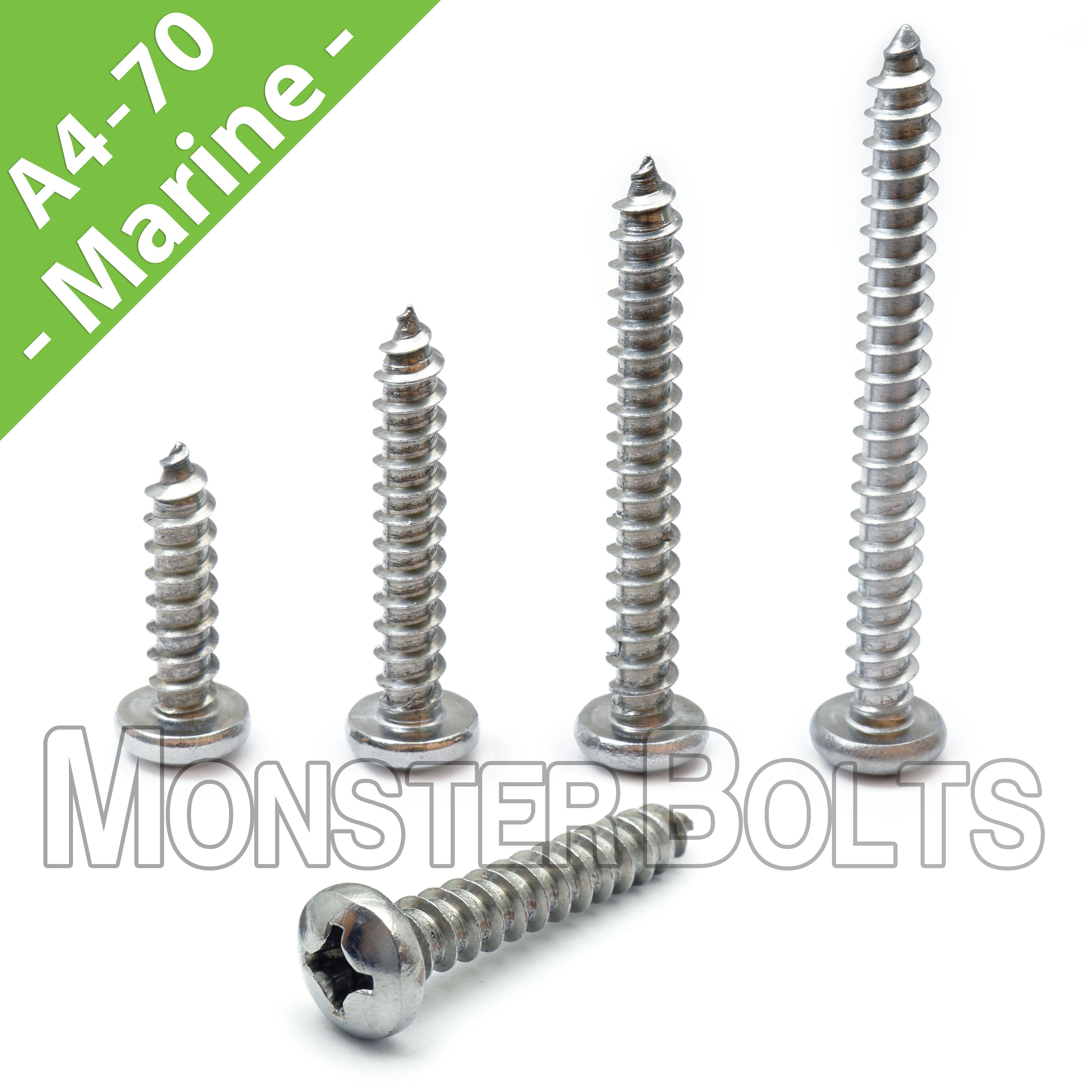 Bulk #4 Phillips Pan Head Self-Tapping Screws – Type A – 316 Stainless Steel – Monster Bolts