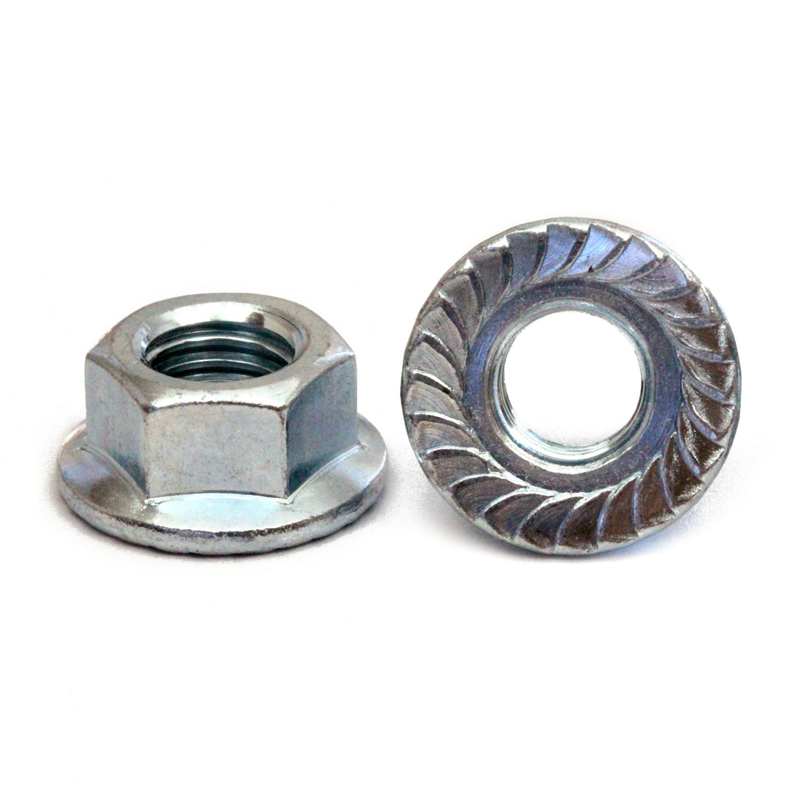U.S. / Inch - Hex Serrated Flange locknuts, Case Hardened Zinc Plated Steel