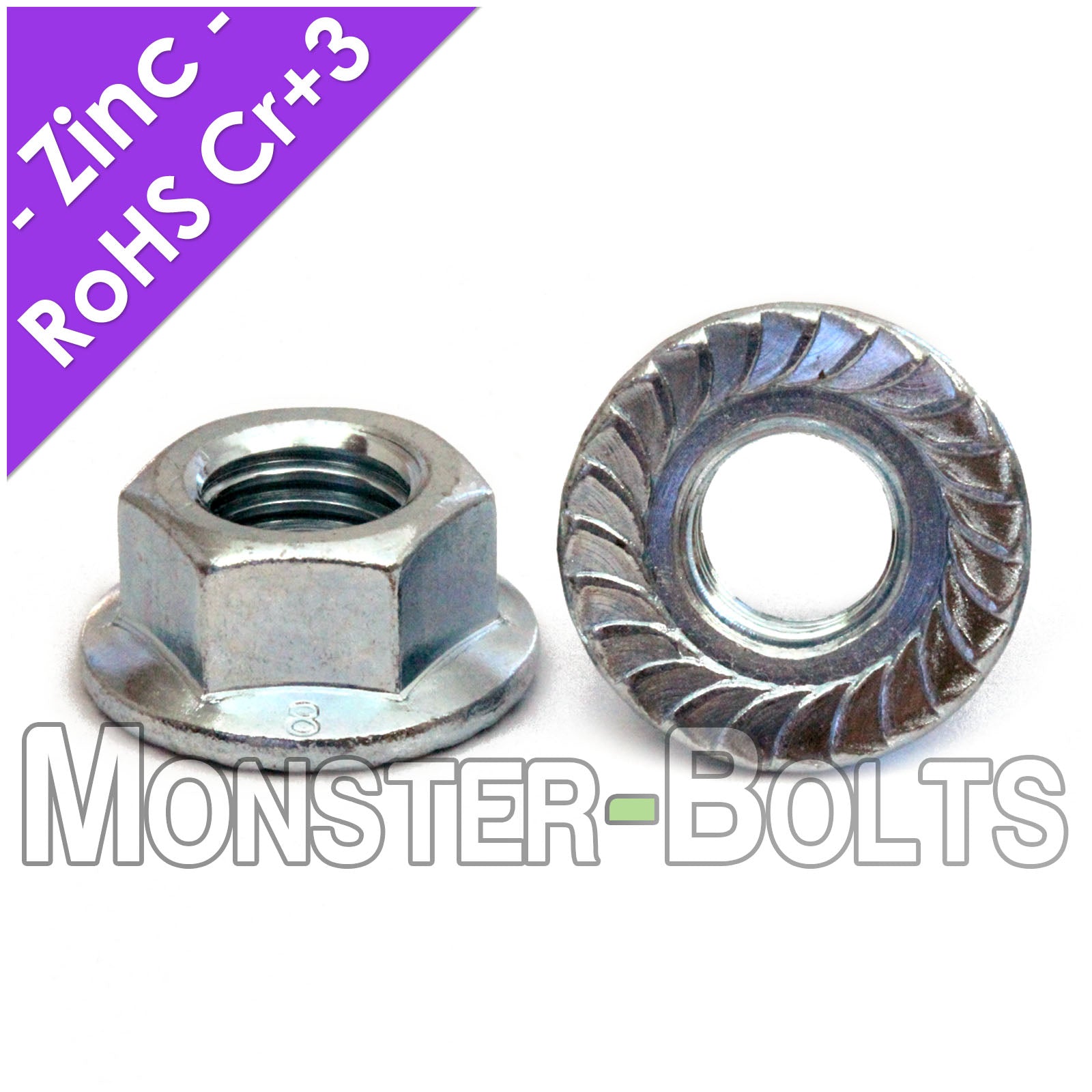 Bulk DIN 6923 Class 8 Serrated Hex Flange Nuts – Zinc Plated Steel (Cr+3) – Monster Bolts