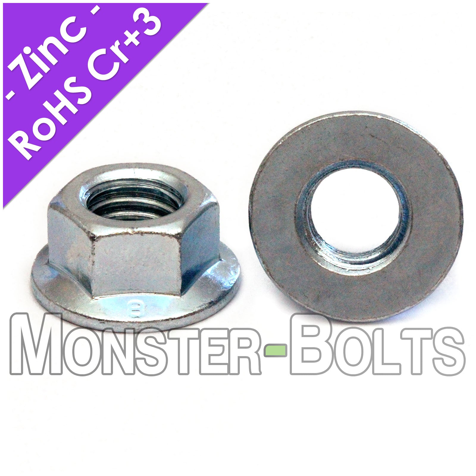 Bulk DIN 6923 Class 8 Hex Flange Nuts – Non-Serrated Zinc Plated Steel (Cr+3) – Monster Bolts