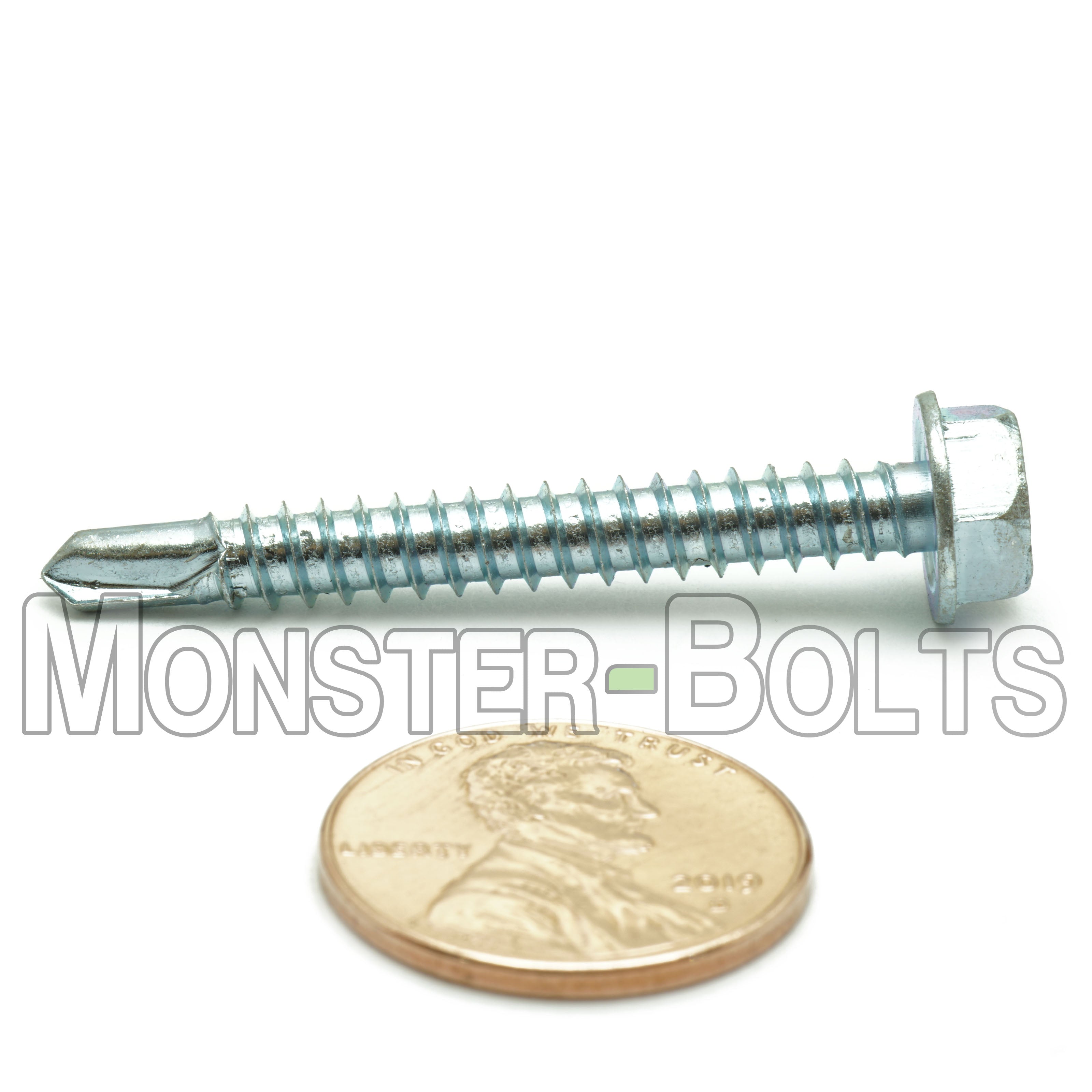 #10 Indent Hex Washer Head (HWH) Unslotted Self-Drilling Screws, #2 Point, Proferred, Zinc Cr+3 (Bulk)