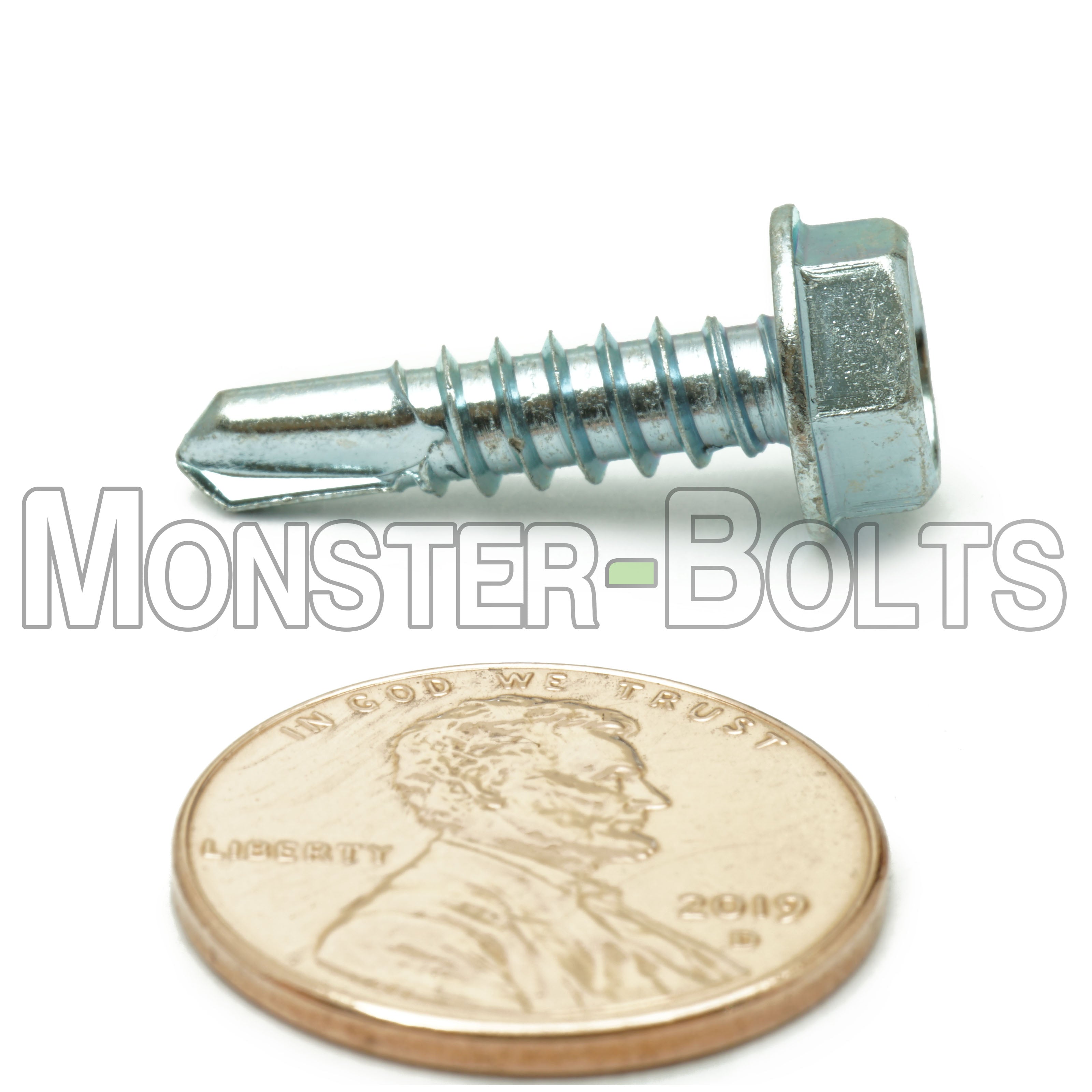 #10 Indent Hex Washer Head (HWH) Unslotted Self-Drilling Screws, #2 Point, Proferred, Zinc Cr+3 (Bulk)
