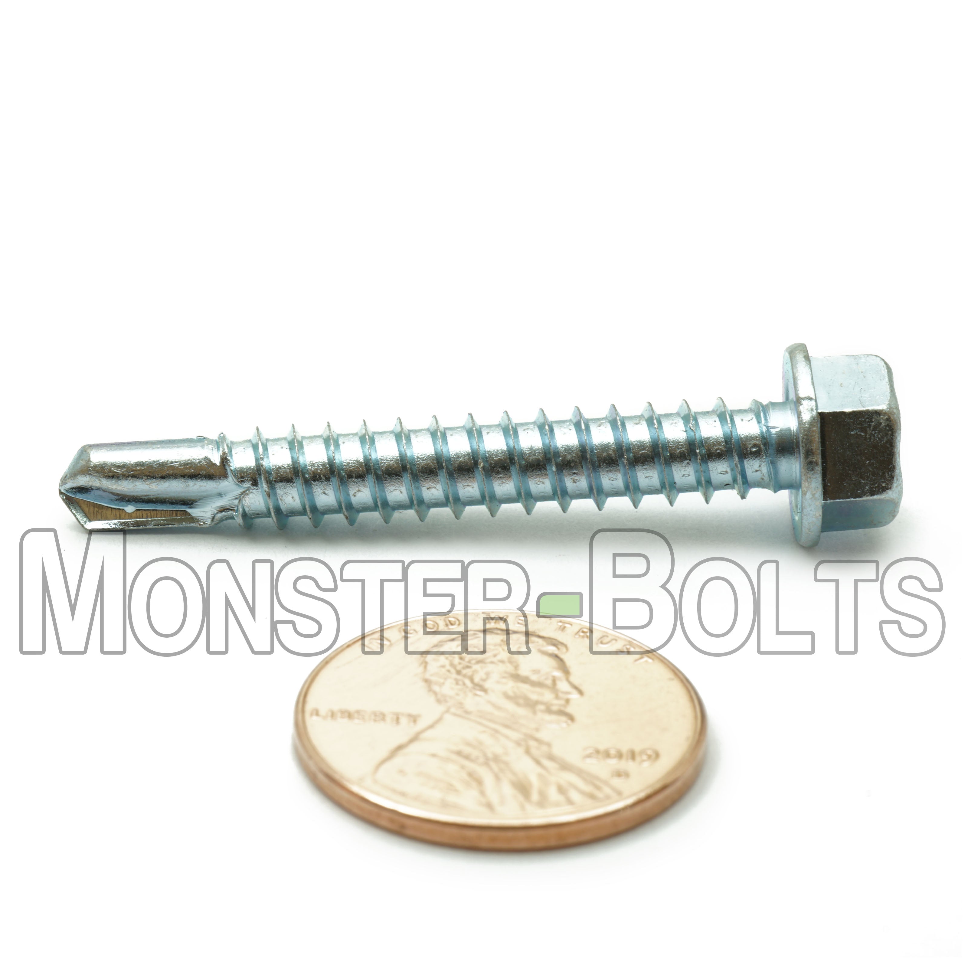#12 Indent Hex Washer Head (HWH) Unslotted Self-Drilling Screws, #3 Point, Proferred, Zinc Cr+3 (Bulk)