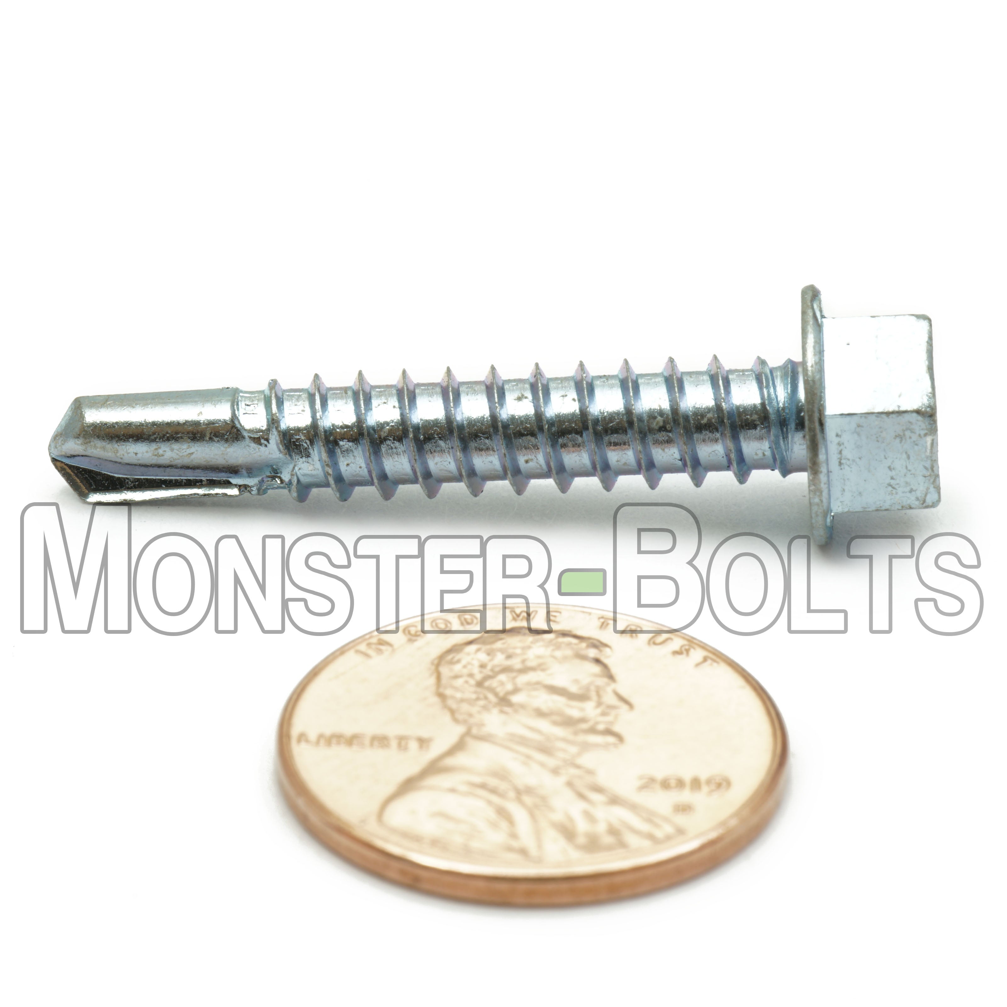 #12 Indent Hex Washer Head (HWH) Unslotted Self-Drilling Screws, #3 Point, Proferred, Zinc Cr+3 (Bulk)