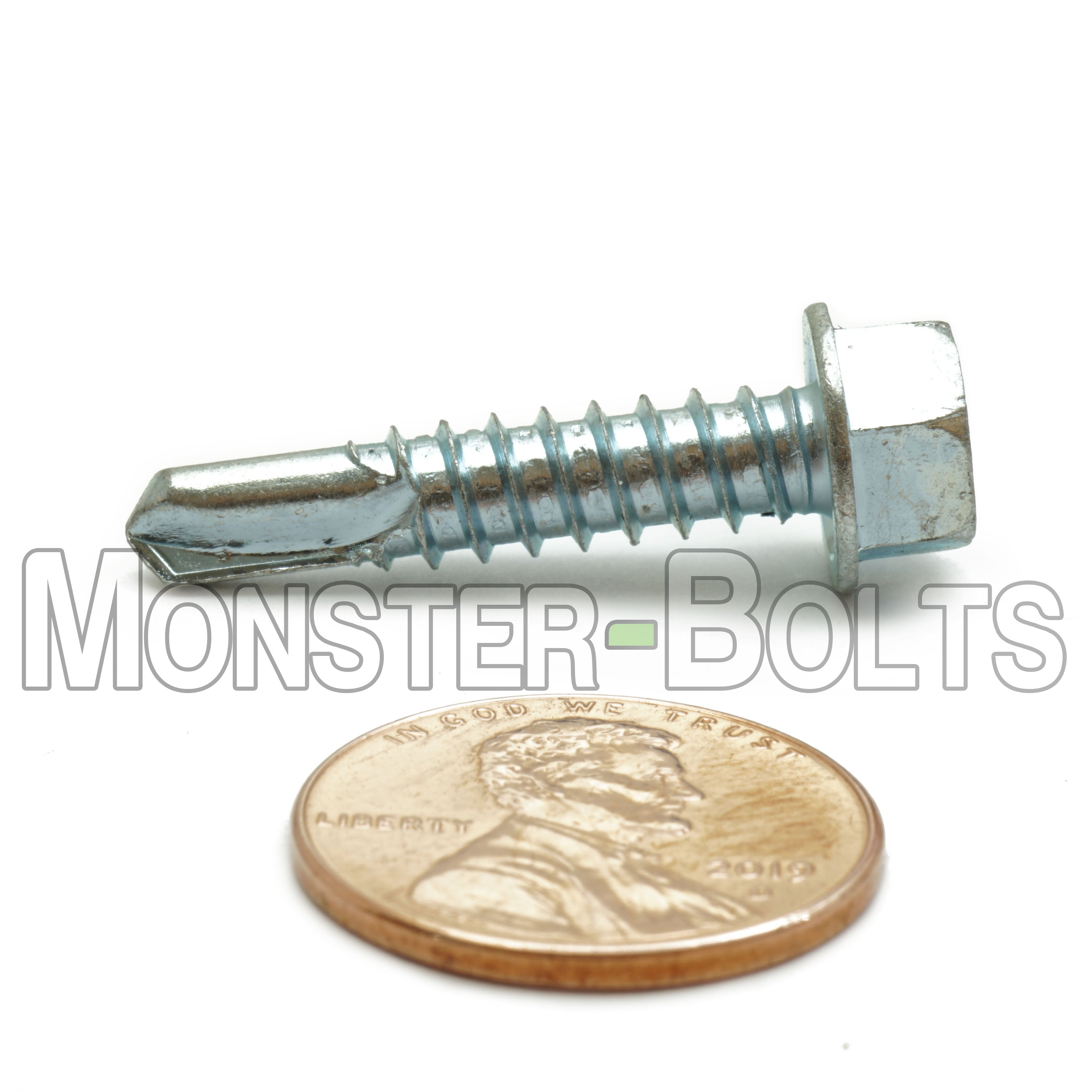 #12 Indent Hex Washer Head (HWH) Unslotted Self-Drilling Screws, #3 Point, Proferred, Zinc Cr+3 (Bulk)