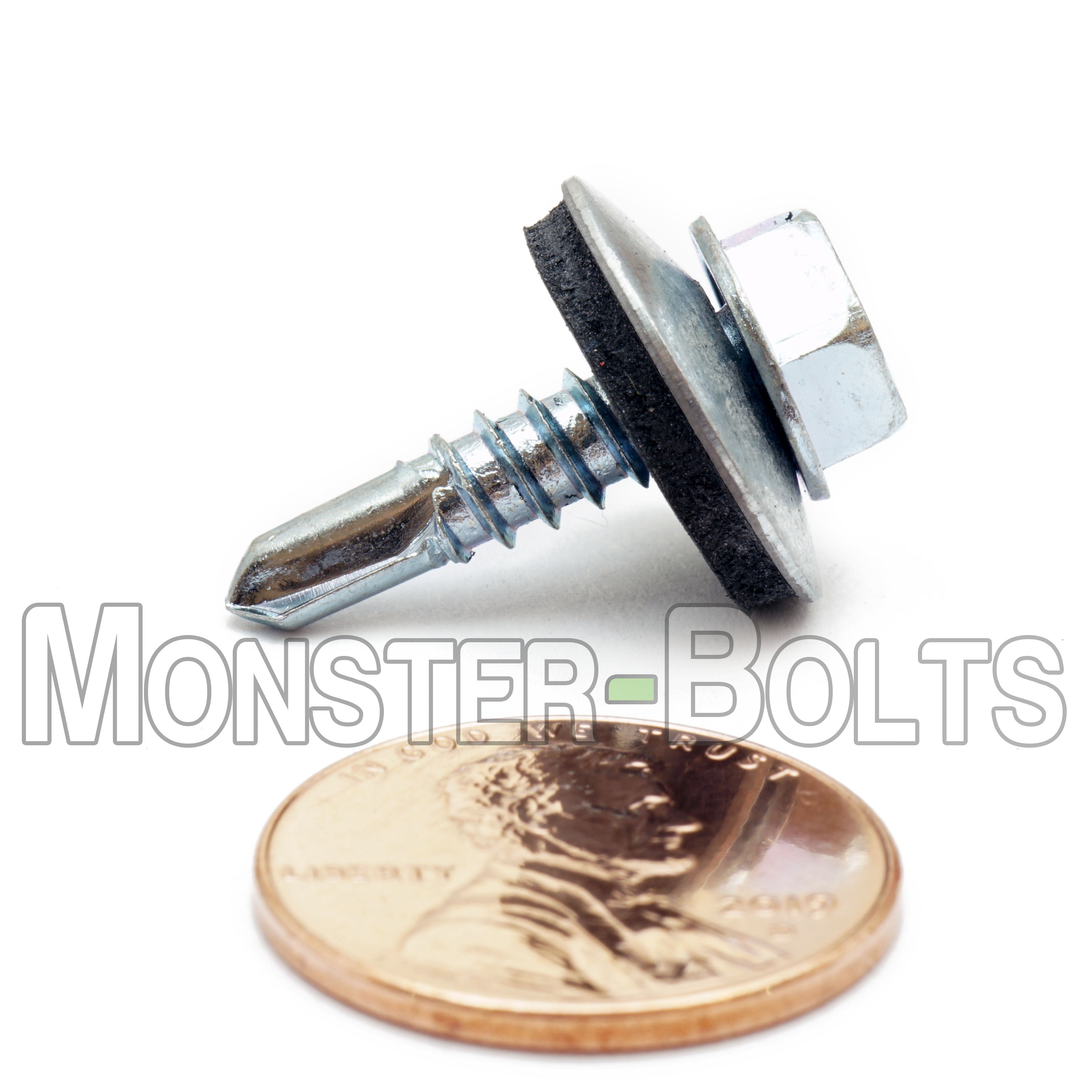 #10 Indent Hex Washer Head Self-Drilling Screws (#3 Point) w/ Bonded EPDM Washer, Proferred, Zinc Cr+3 (Bulk)