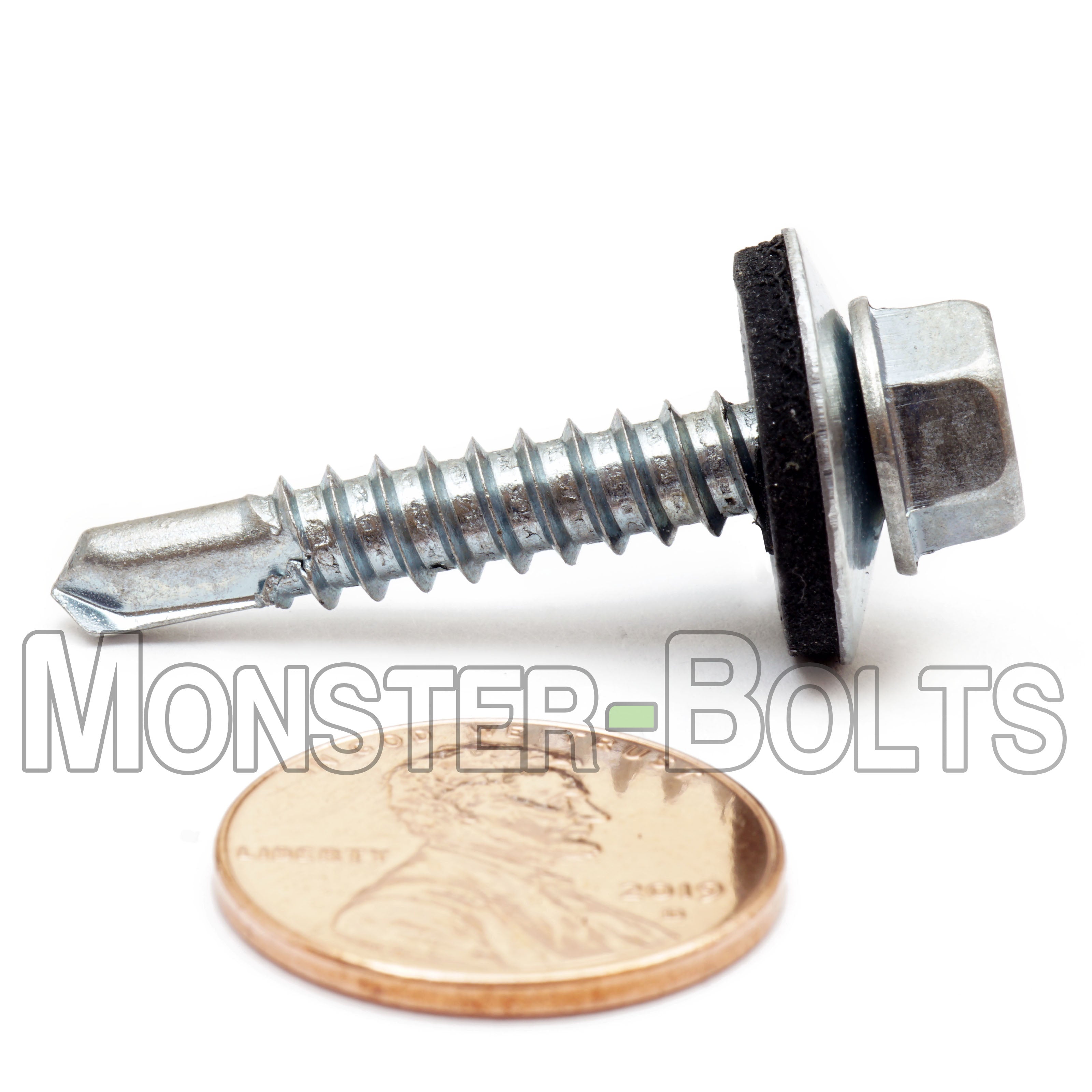 #12 Indent Hex Washer Head Self-Drilling Screws (#3 Point) w/ Bonded EPDM Washer, Proferred, Zinc Cr+3 (Bulk)