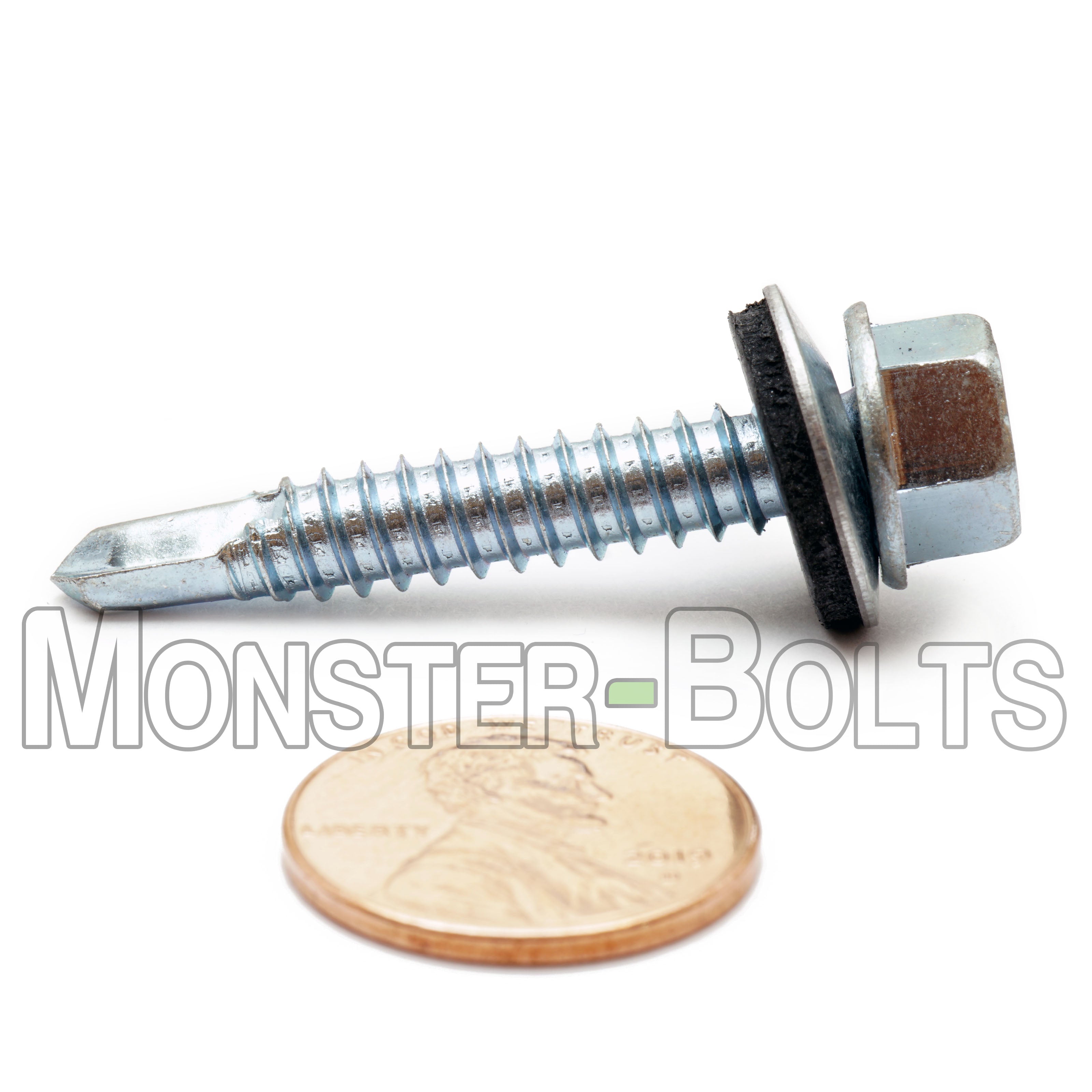 1/4" Indent Hex Washer Head Self-Drilling Screws (#3 Point) w/ Bonded EPDM Washer, Proferred, Zinc Cr+3 (Bulk)
