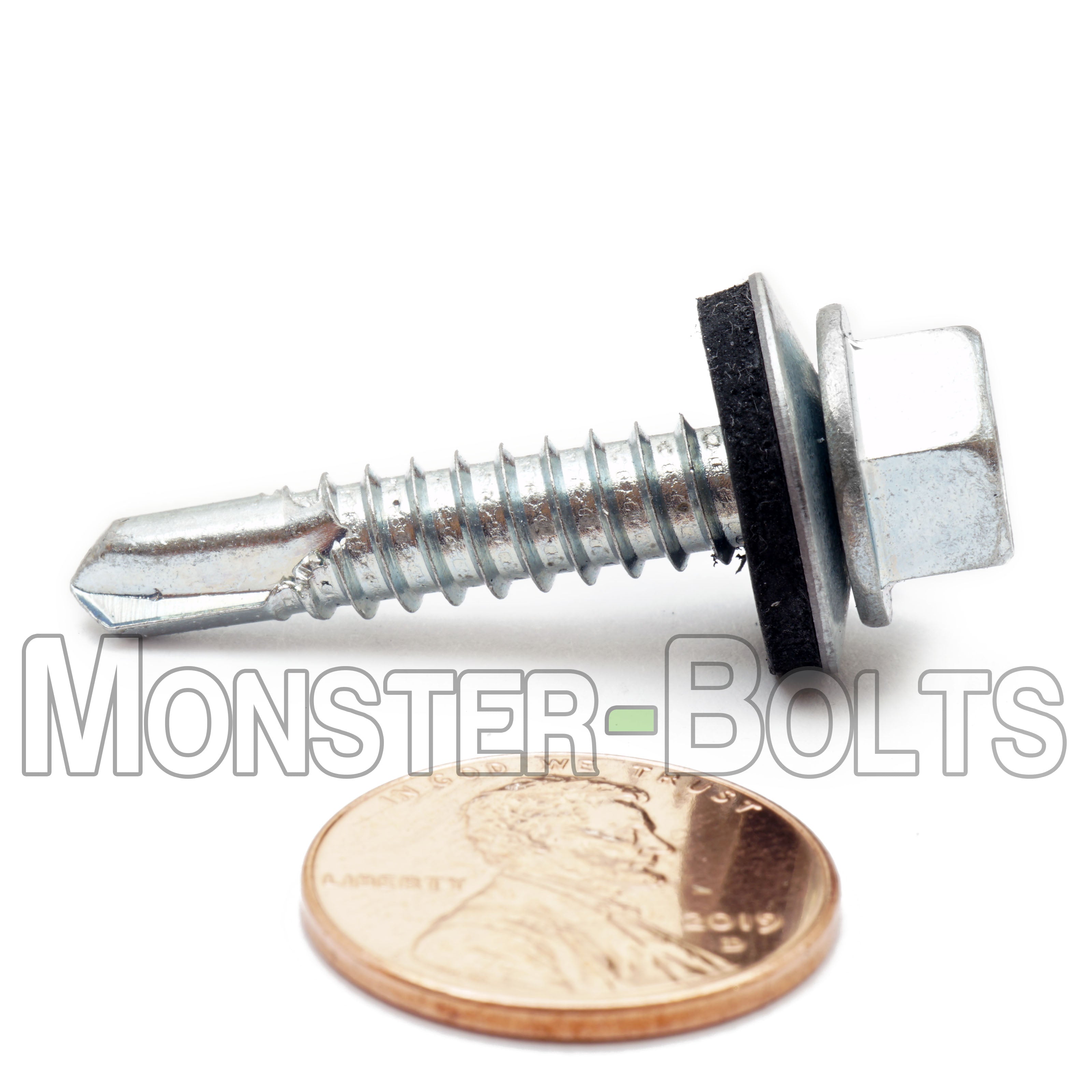1/4" Indent Hex Washer Head Self-Drilling Screws (#3 Point) w/ Bonded EPDM Washer, Proferred, Zinc Cr+3 (Bulk)