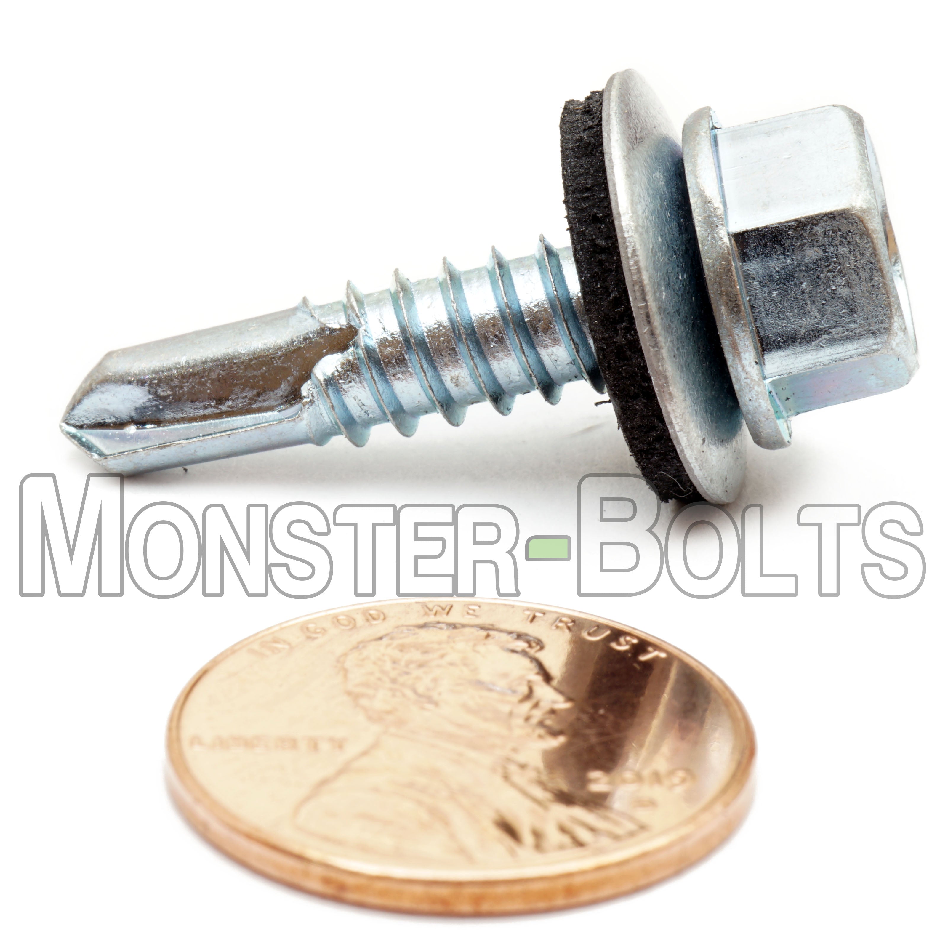 1/4" Indent Hex Washer Head Self-Drilling Screws (#3 Point) w/ Bonded EPDM Washer, Proferred, Zinc Cr+3 (Bulk)