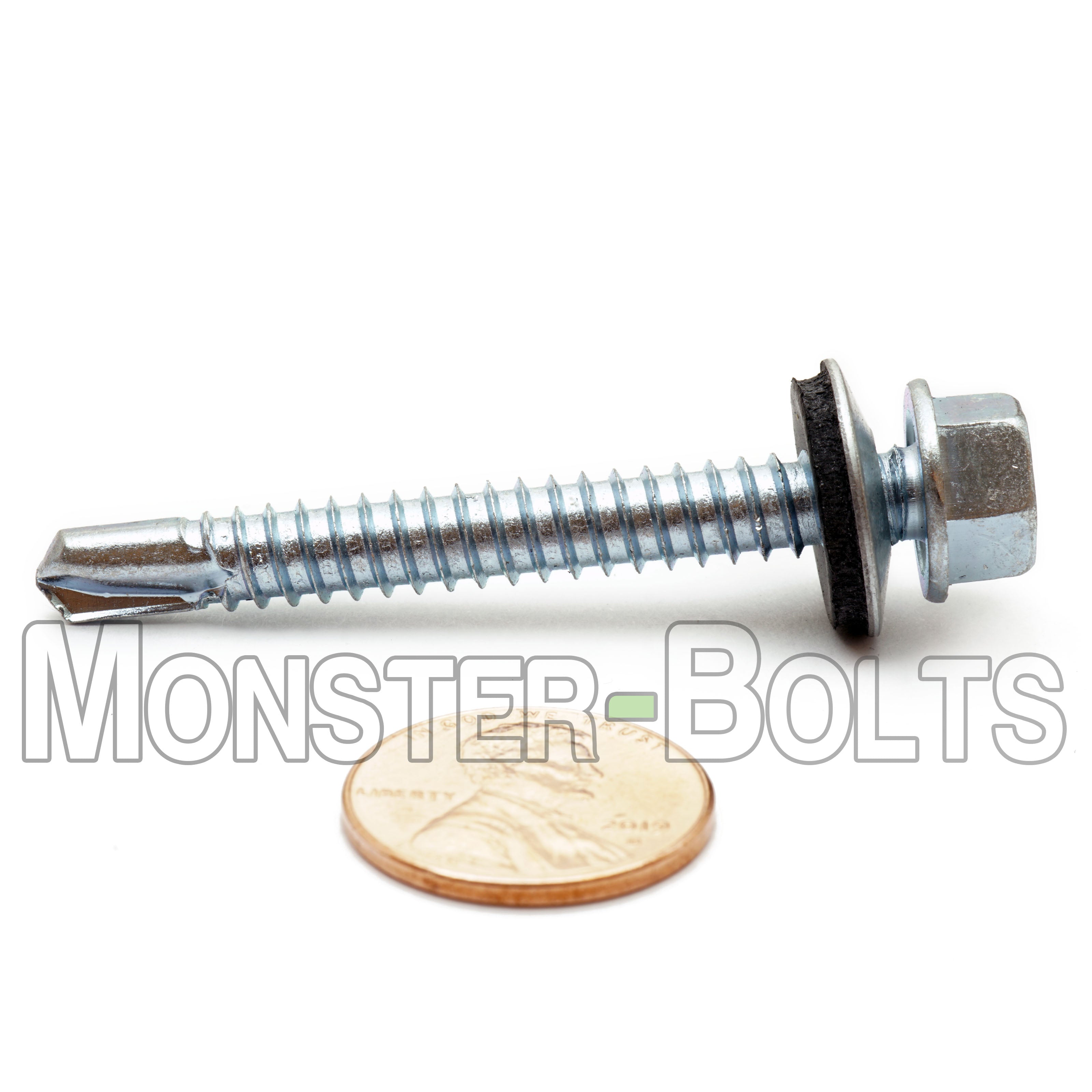 1/4" Indent Hex Washer Head Self-Drilling Screws (#3 Point) w/ Bonded EPDM Washer, Proferred, Zinc Cr+3 (Bulk)