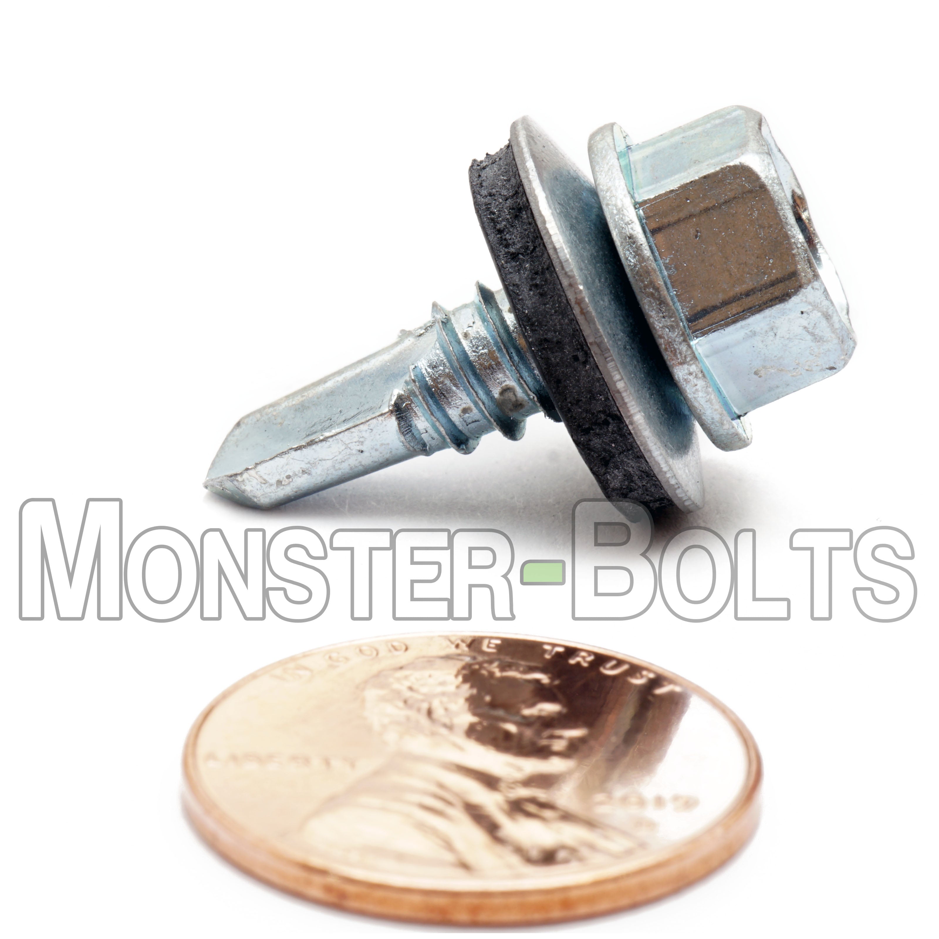 1/4" Indent Hex Washer Head Self-Drilling Screws (#3 Point) w/ Bonded EPDM Washer, Proferred, Zinc Cr+3 (Bulk)