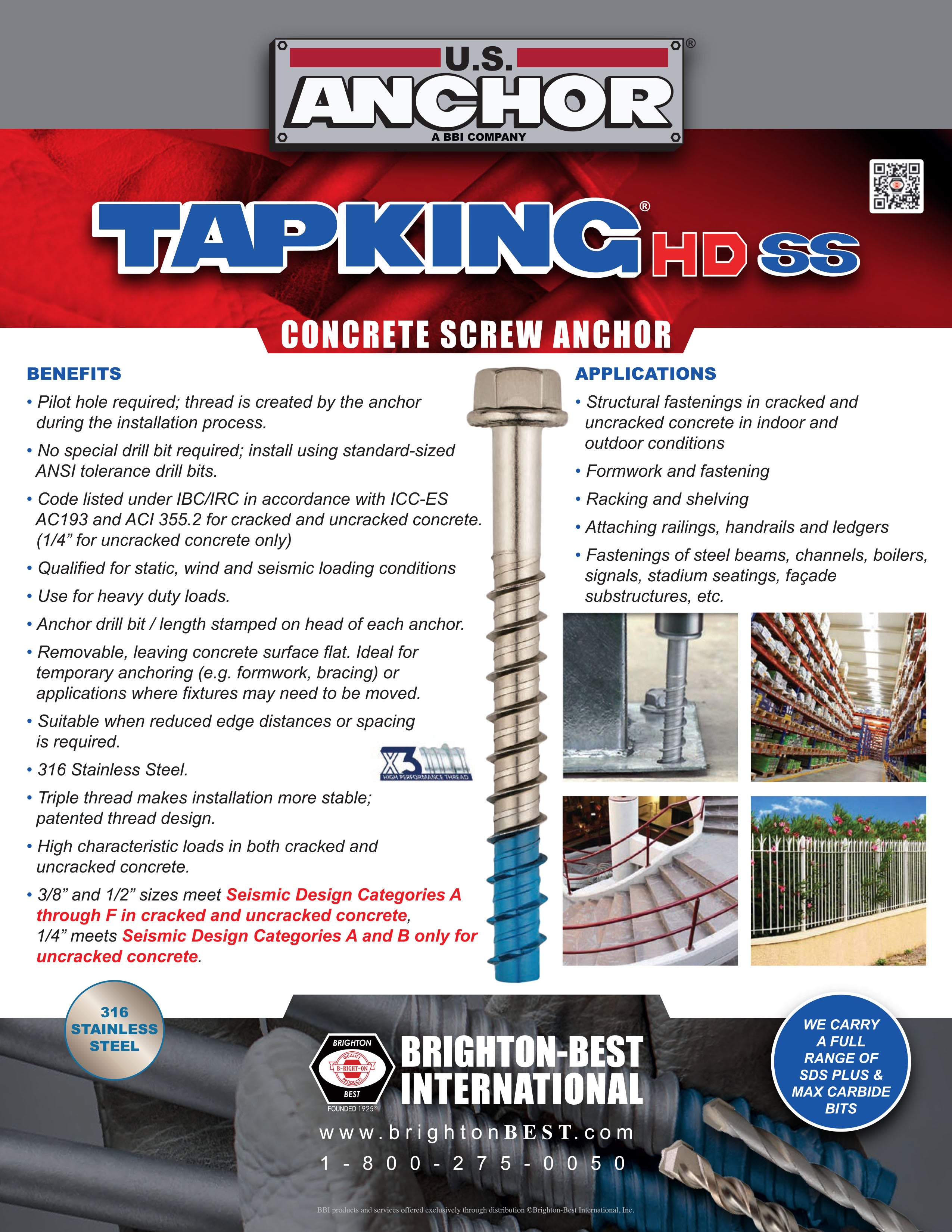 Bulk 3/8" Stainless 316 Tapking HD SS Concrete Screw Anchors – Monster Bolts