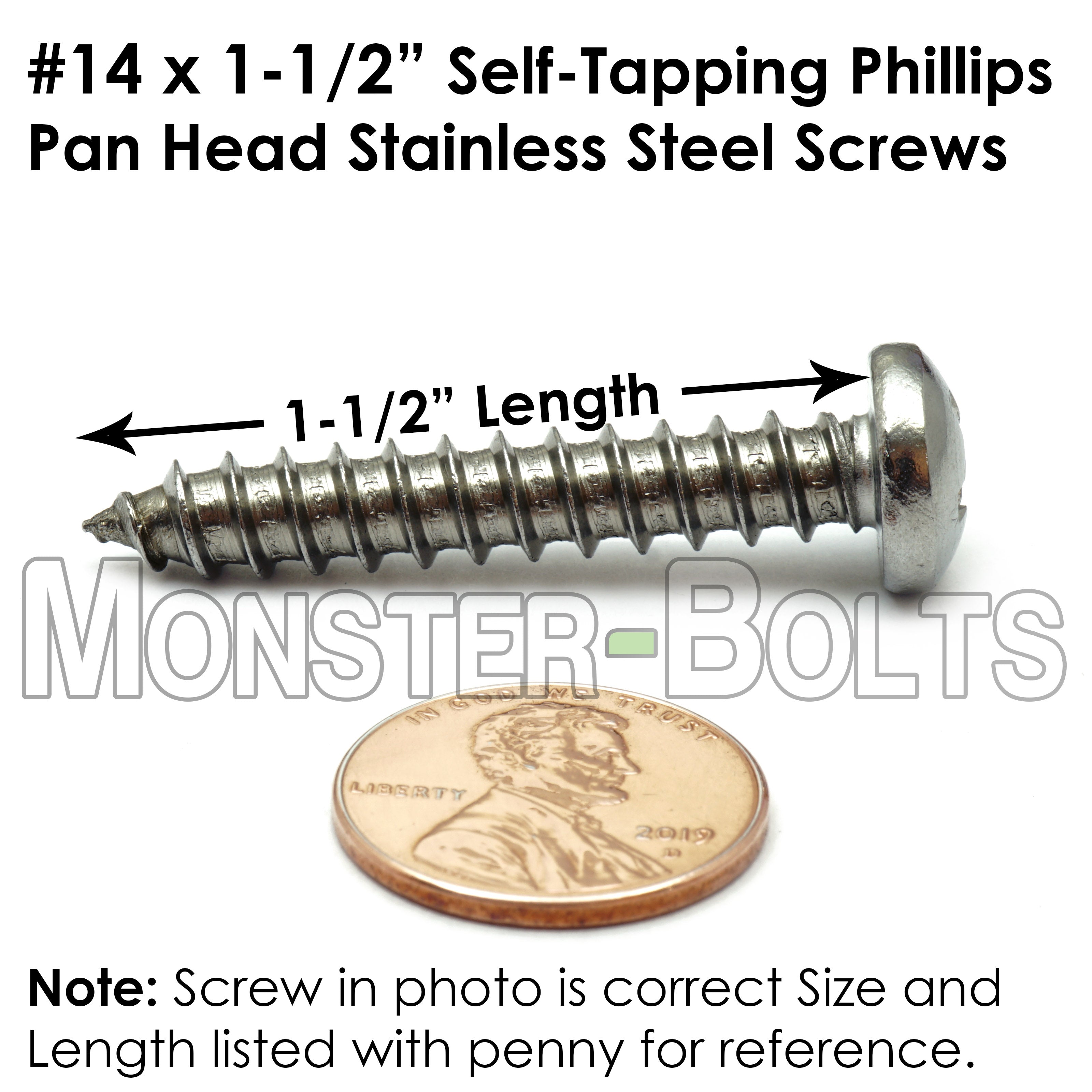 #14 Stainless Steel Phillips Pan Head Self-Tapping Type A Sheet Metal Screws 18-8 - Monster Bolts