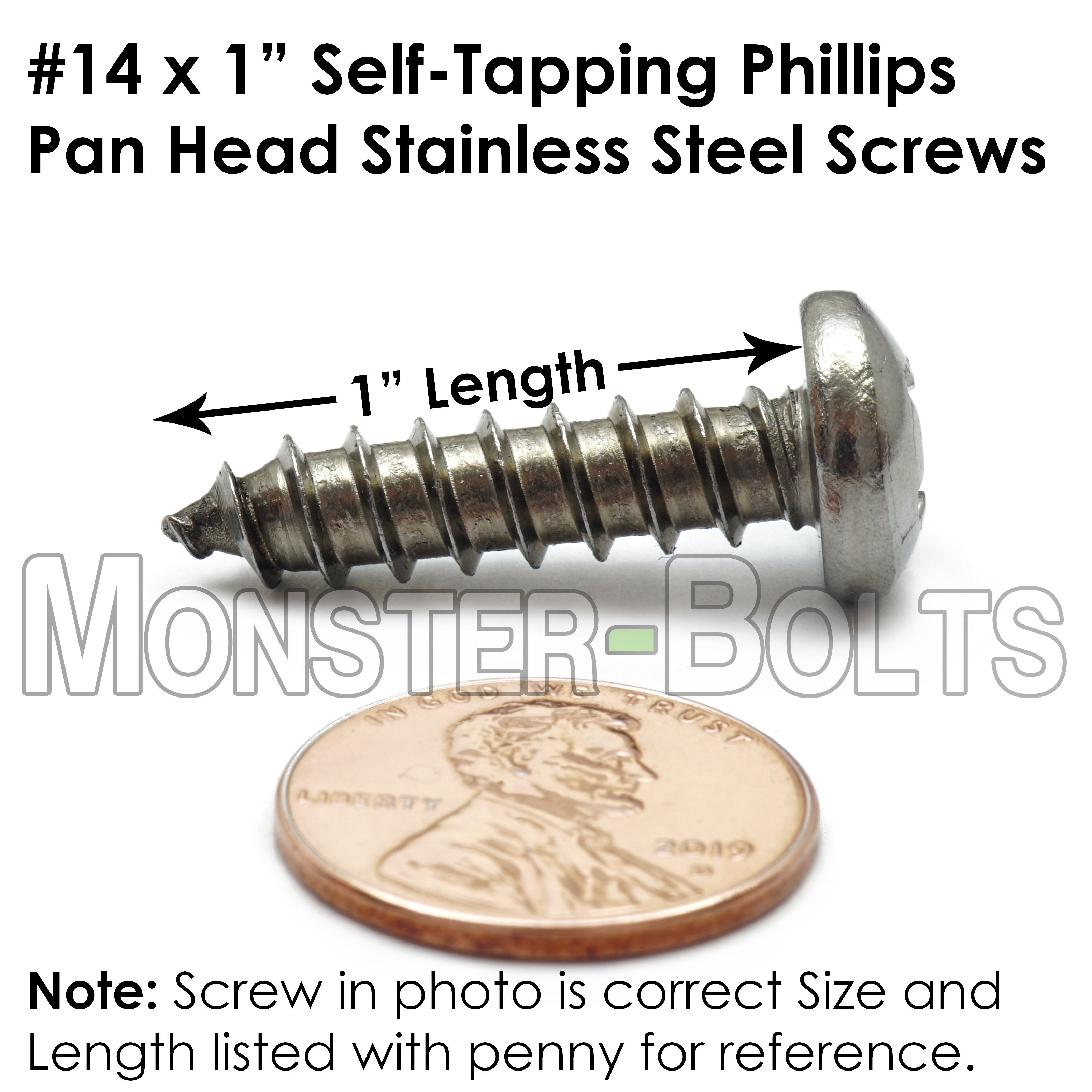 #14 Stainless Steel Phillips Pan Head Self-Tapping Type A Sheet Metal Screws 18-8 - Monster Bolts