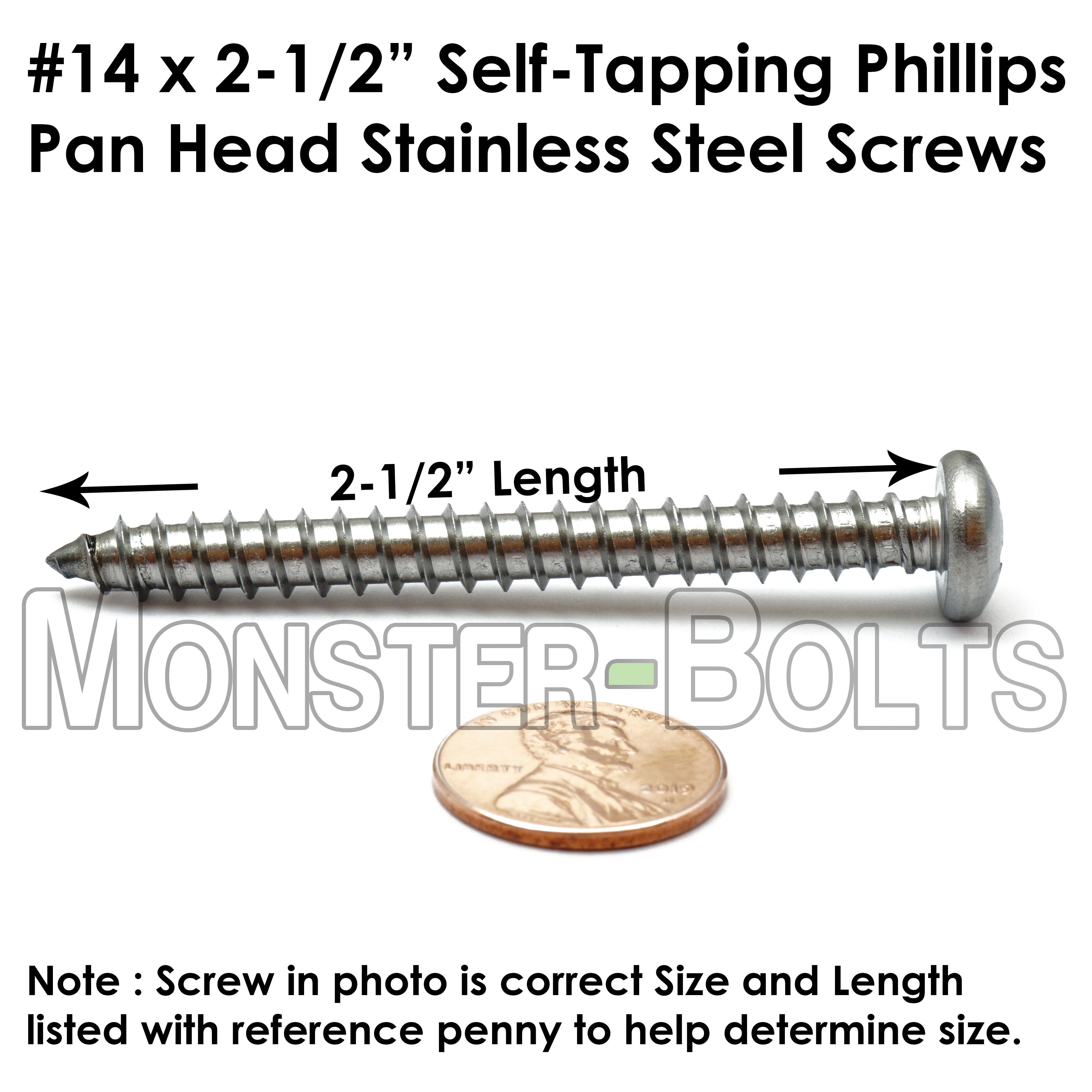 #14 Stainless Steel Phillips Pan Head Self-Tapping Type A Sheet Metal Screws 18-8 - Monster Bolts