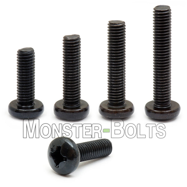 M2.5 Phillips Pan Head Machine screws, Steel w/ Black Oxide and Oil DIN 7985A Coarse Thread - Monster Bolts