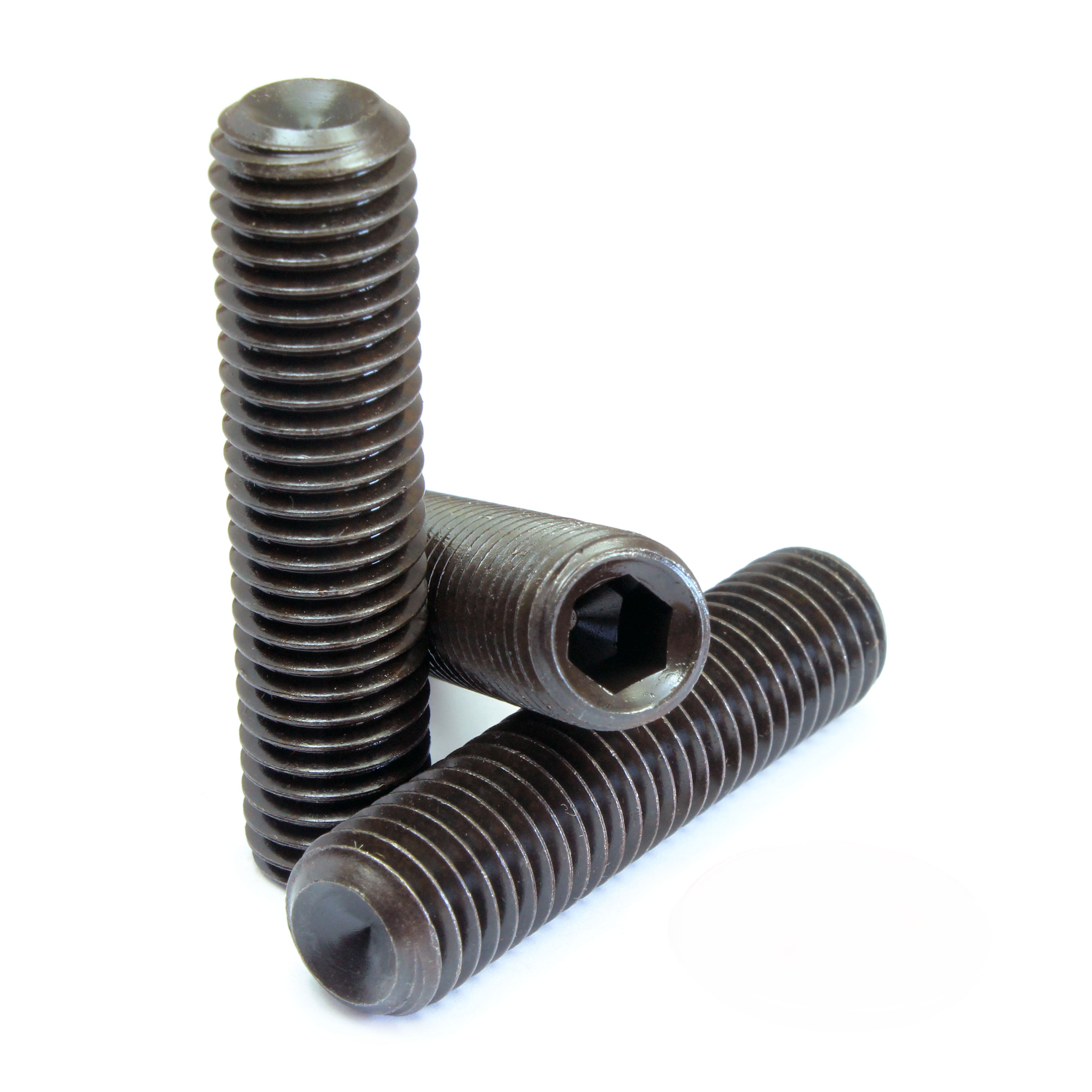Black #10-24 Cup point socket set screws.