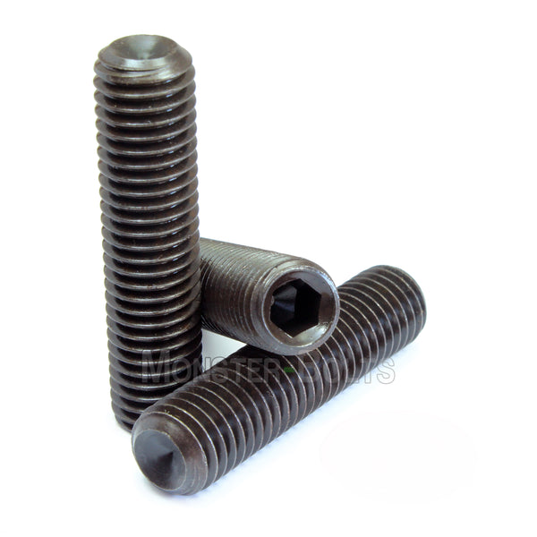 Black #8-32 Cup point socket set screws. 