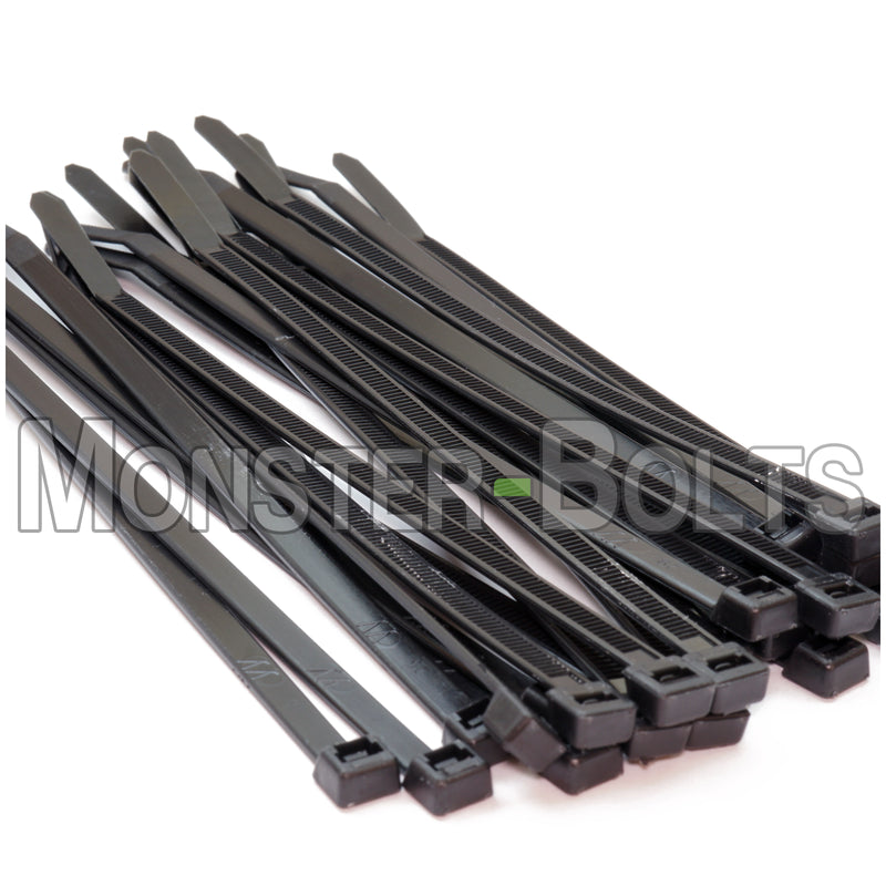Black Nylon 66 UV Rated Cable Ties, UL Listed, Outdoor Use, 4" 6", 8" & 10"