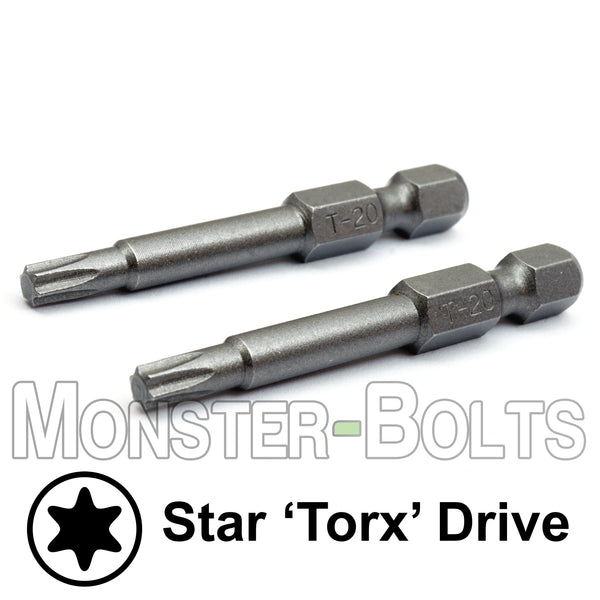 2-Inch Star (Torx) Hex Shank Screwdriver / Drill Bits, S2 Steel 1/4" - Monster Bolts