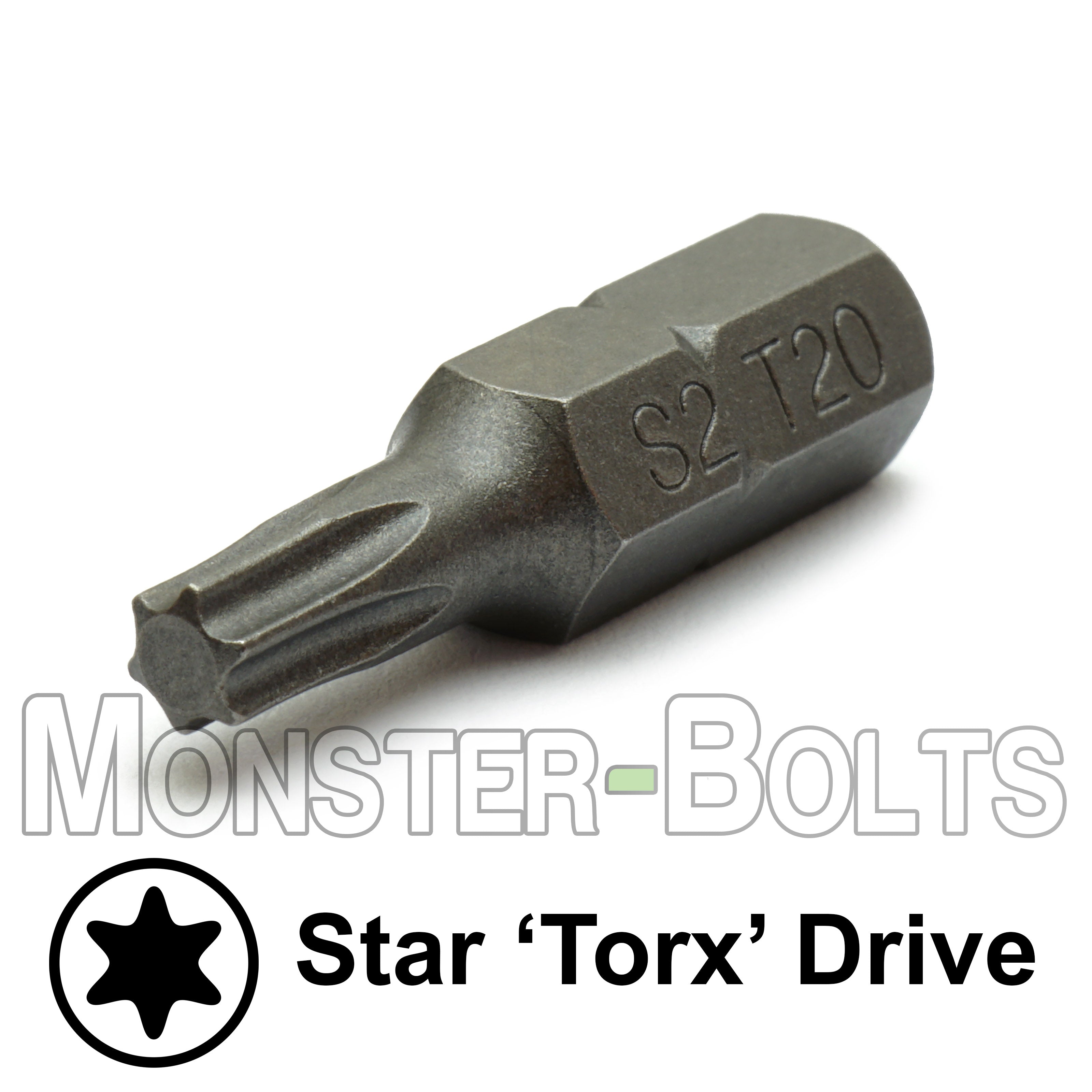 1-Inch Star (Torx) Hex Shank Screwdriver / Drill Bits, S2 Steel 1/4" - Monster Bolts