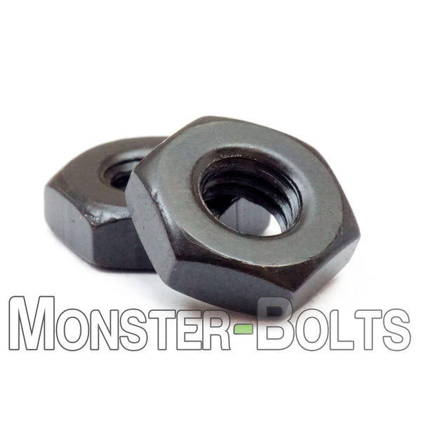 Black US Hex Nuts shown on white background with Monster Bolts logo.