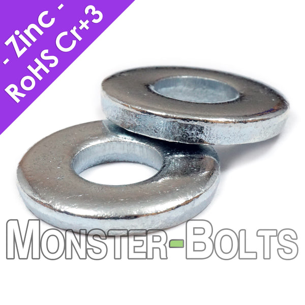Thick Flat Washers, DIN 7349 Low Carbon Steel Zinc Plated Cr+3 RoHS M4 M5 M6 M8 M10 - Monster Bolts