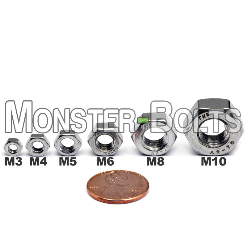 Metric Hex Nuts, Stainless Steel DIN 934 A2 / 18-8 - Monster Bolts