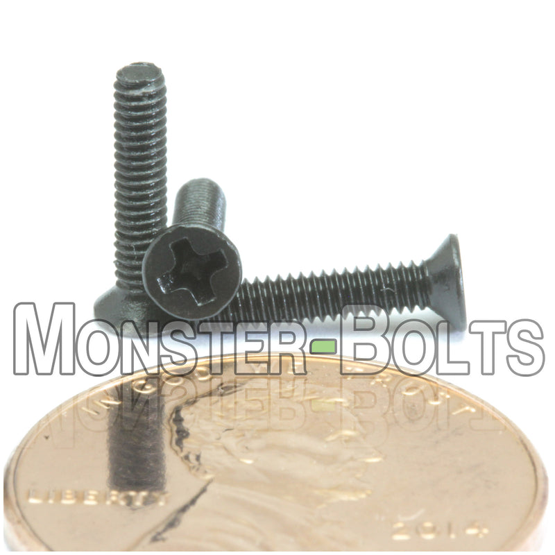 Black metric M2 x 10mm Phillips Flat Head machine screws.