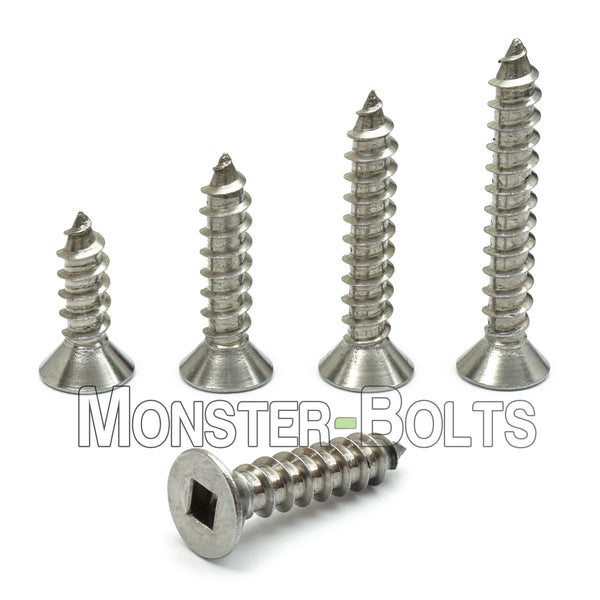 #10 Square Drive Flat Head Type A Self-Tapping Sheet Metal Screws, Stainless Steel 18-8 - Monster Bolts