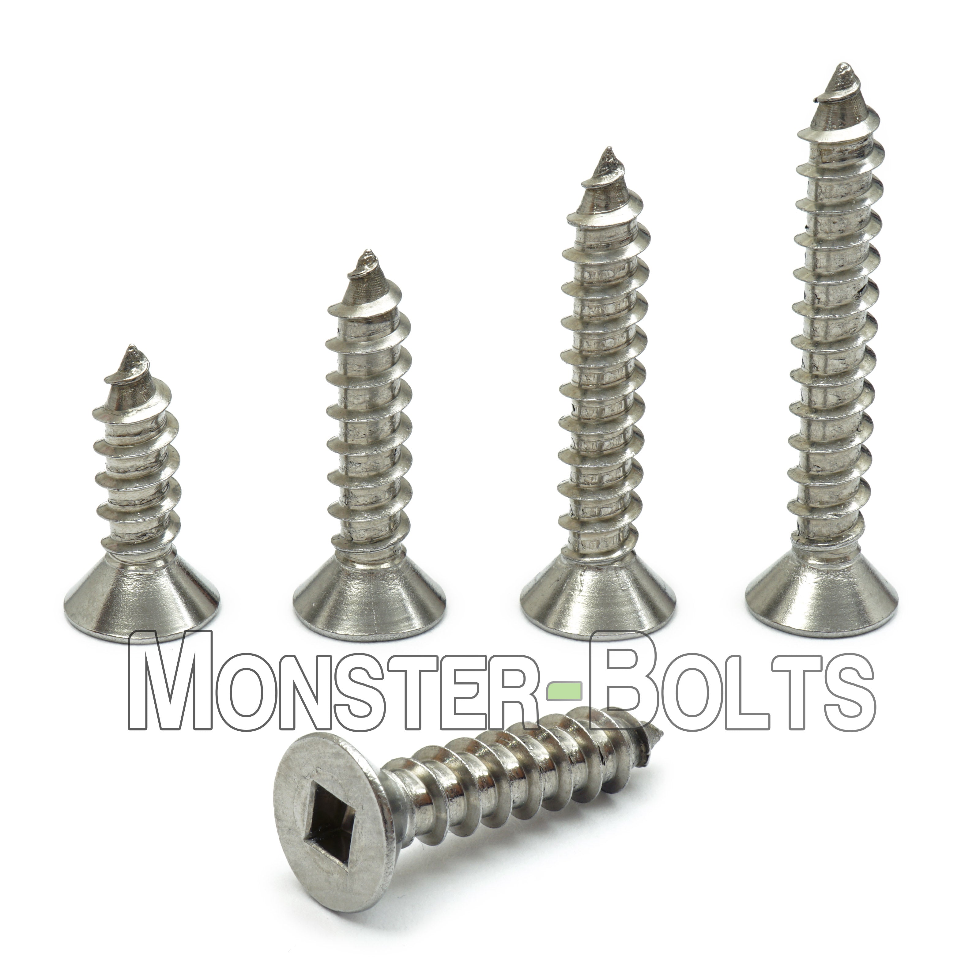 #12 Square Drive Flat Head Type A Self-Tapping Sheet Metal Screws, Stainless Steel 18-8 - Monster Bolts