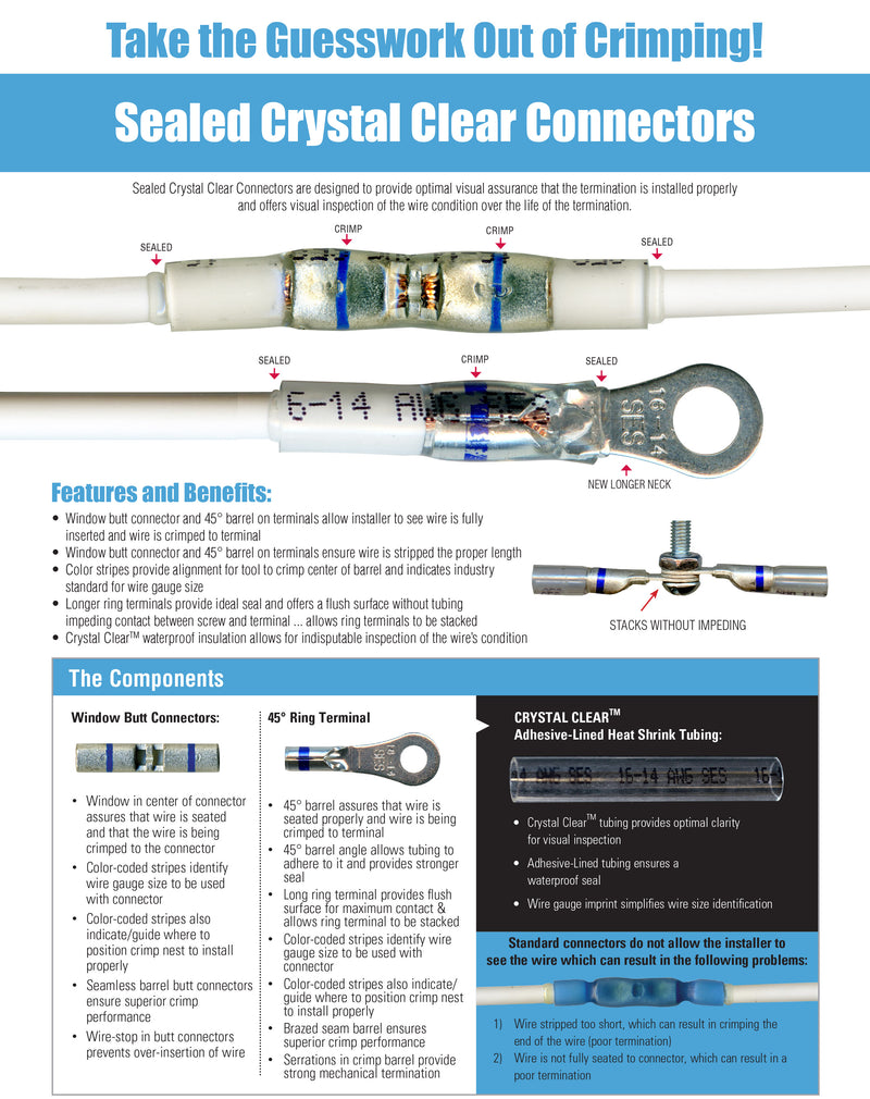 SES OptiSeal Waterproof Butt Connectors, Crystal Clear Tubing w/ Blue Stripes, 14-16 AWG. - Monster Bolts