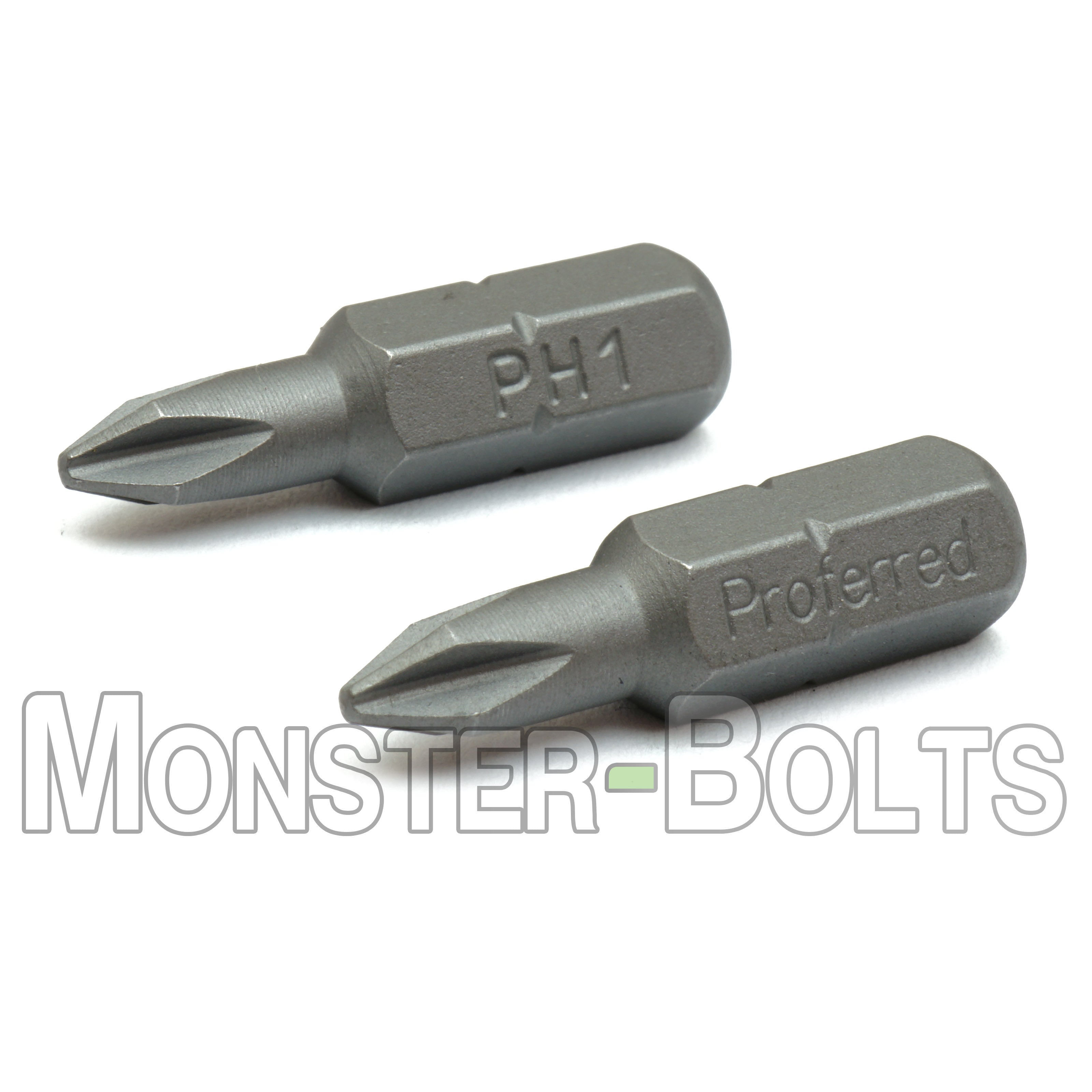 1-Inch Phillips Drive Bits 1/4" Hex Shank Screwdriver / Drill Bits, S2 Steel - Monster Bolts
