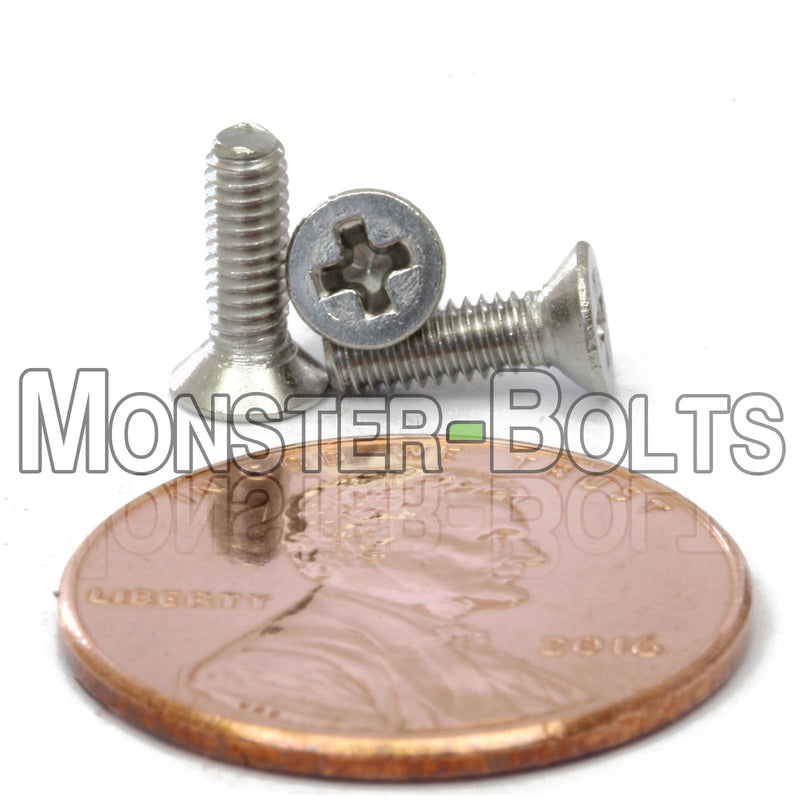 Stainless Steel metric M2.5 x 8mm Phillips Flat Head screws.