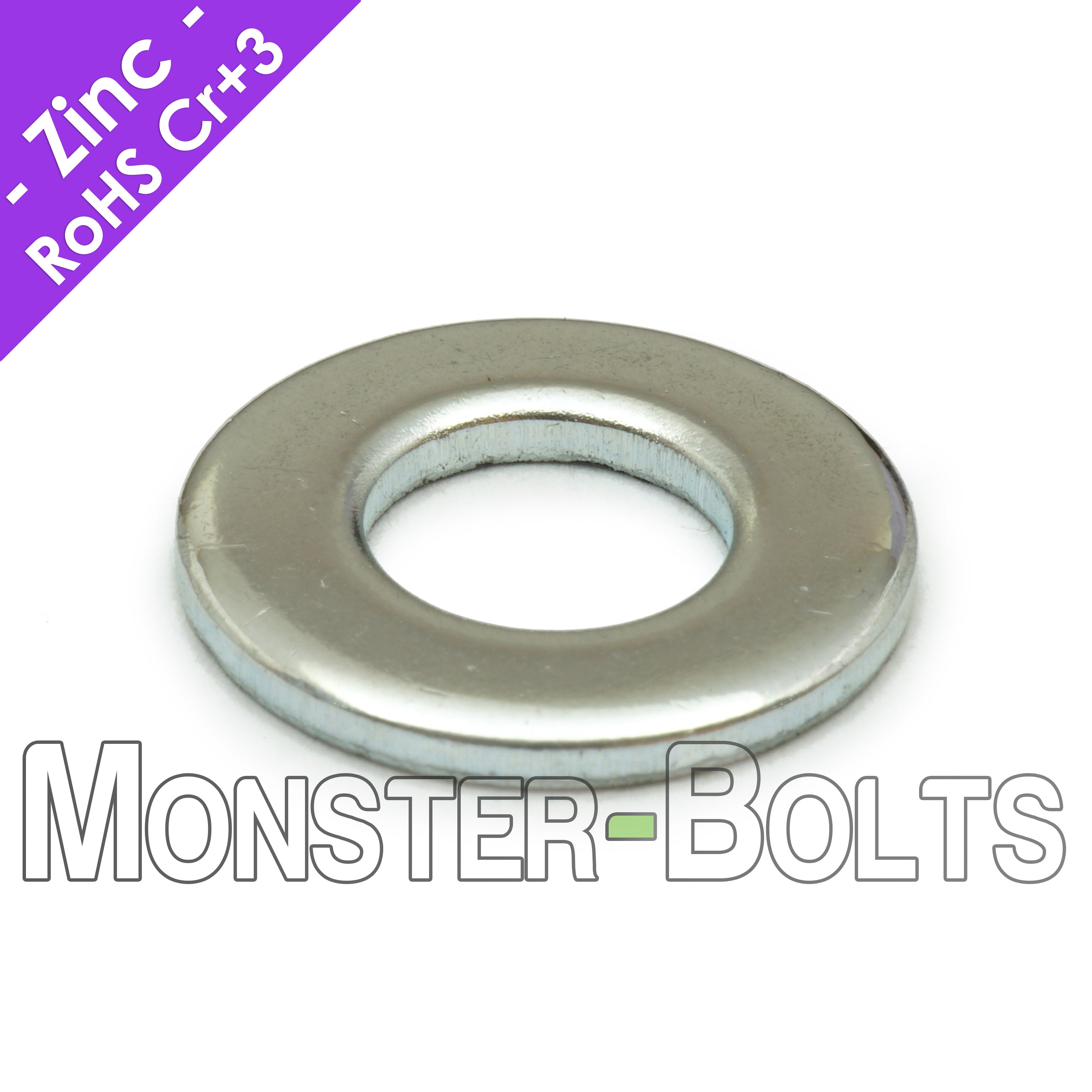 US / Inch - SAE Flat Washers, Cr+3 Zinc Plated Steel - Monster Bolts