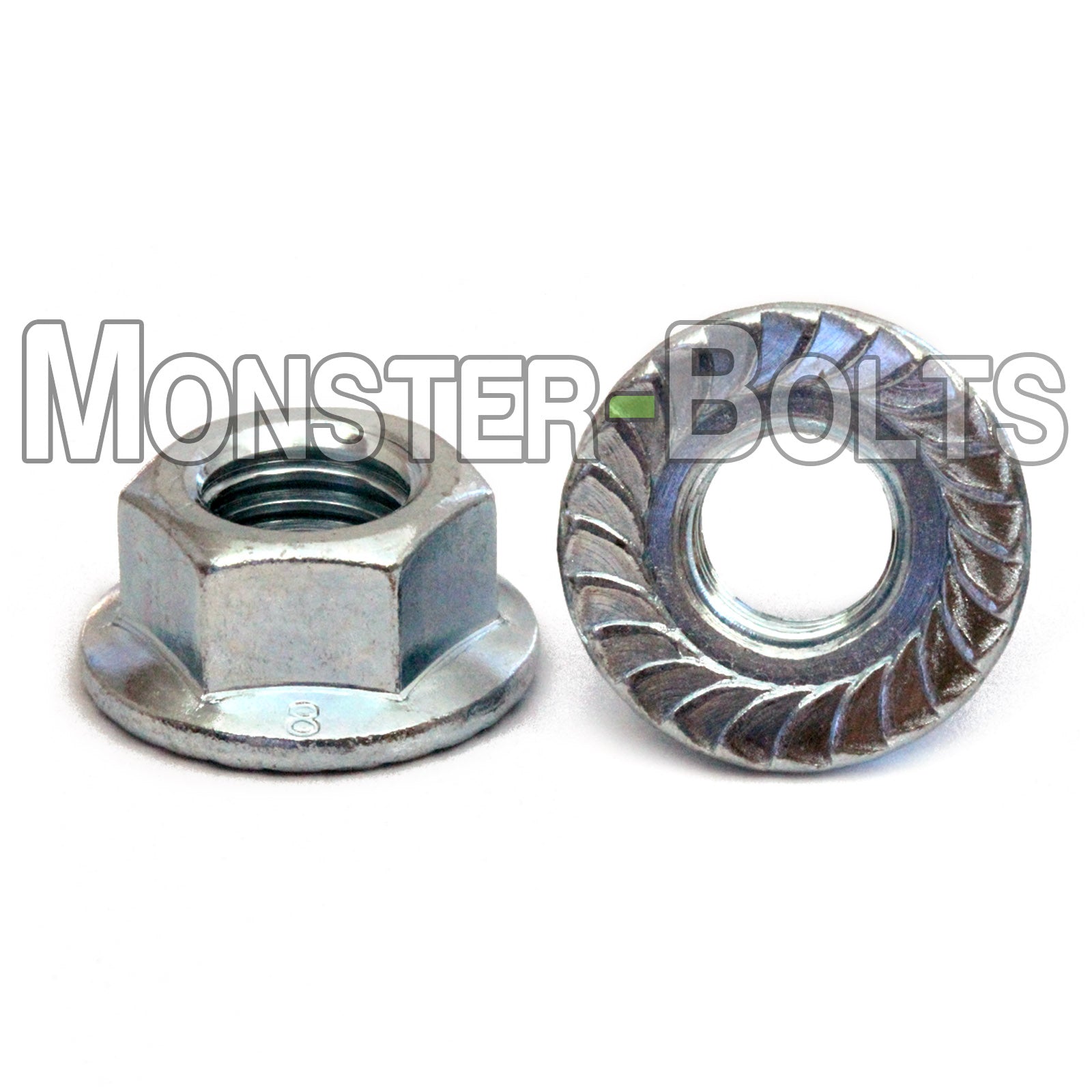 Hex Serrated Flange Nuts, Zinc Plated Class 8 Alloy Steel Metric DIN 6923 / ISO 4161 - Monster Bolts