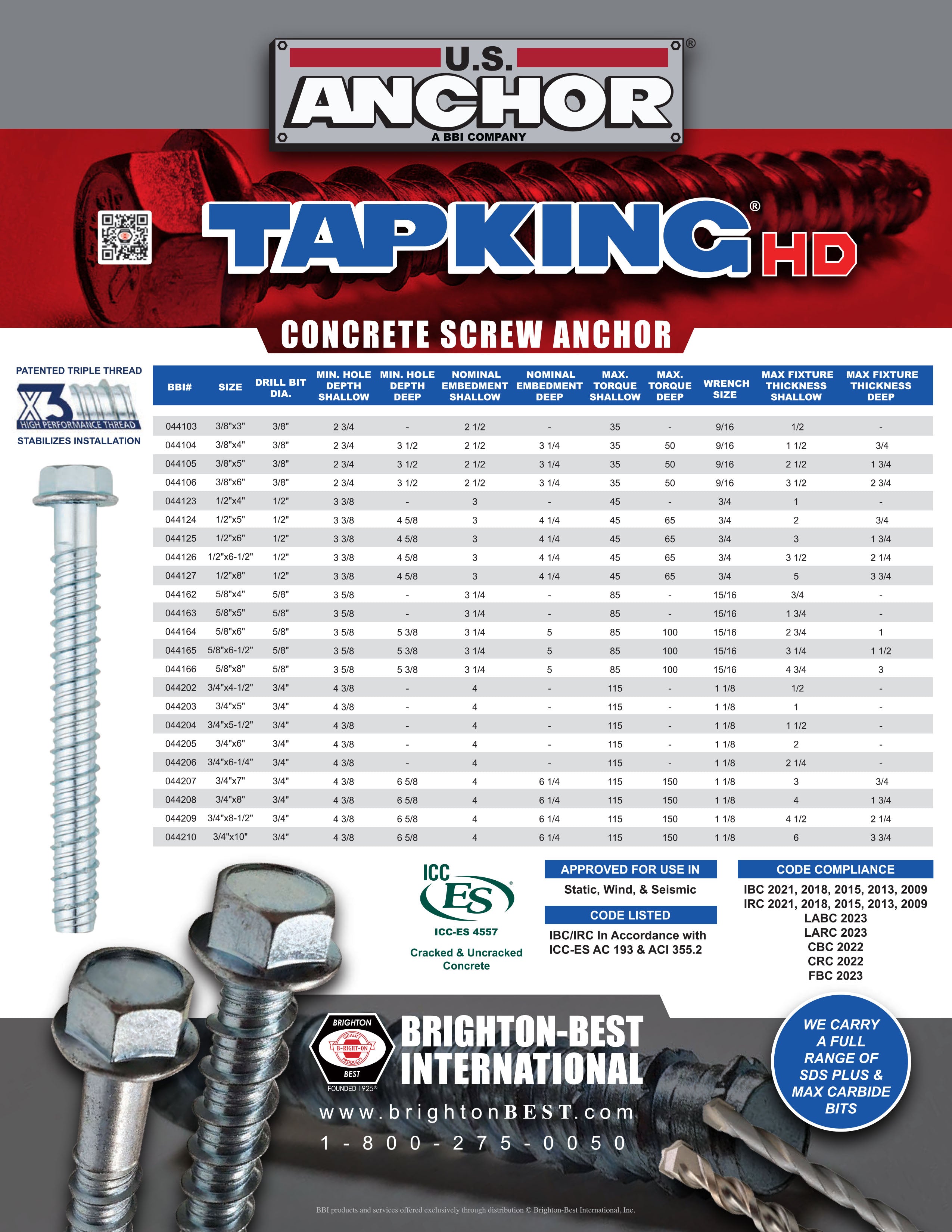 Bulk 5/8" Tapking HD Concrete Screw Anchors – Zinc CR+3 – Monster Bolts
