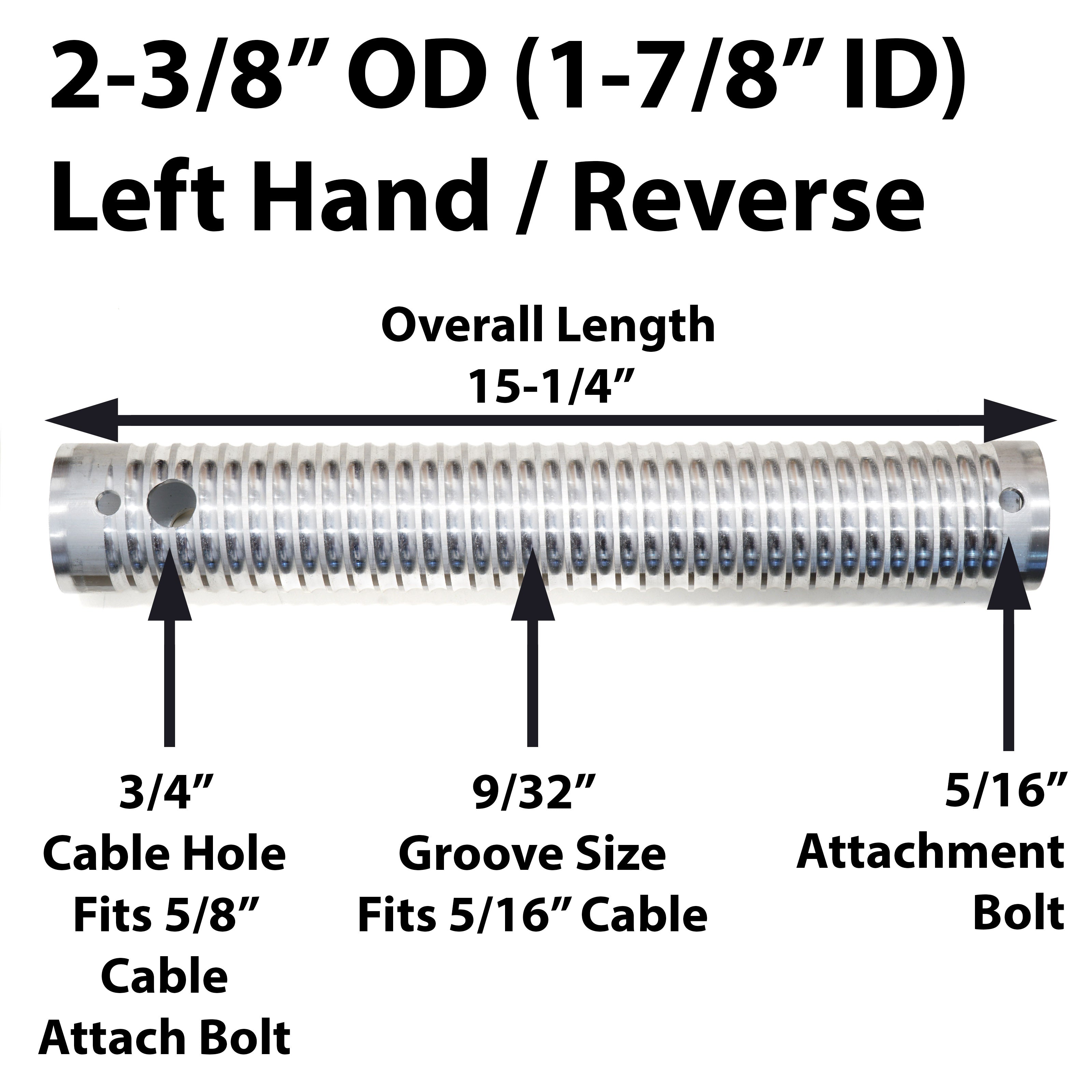 Single-Direction Cable Winder — Left Hand 2-3/8″ OD Solid, Aluminum (Side-Mounted Boat-Lift Drive Pipes)