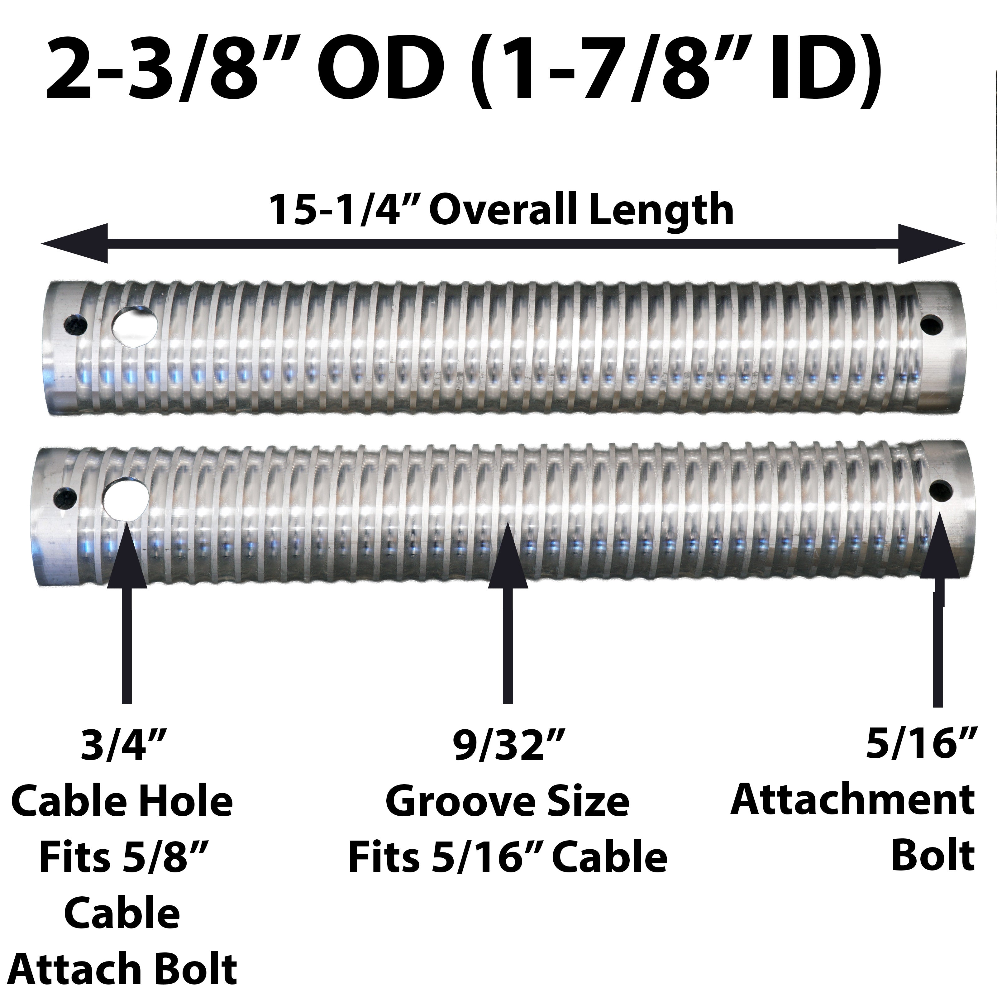 Split Single-Direction Cable Winder — 2-3/8″ Right-Hand Cable Winder, Aluminum (Side-Mounted Boat-Lift Drive Pipes)
