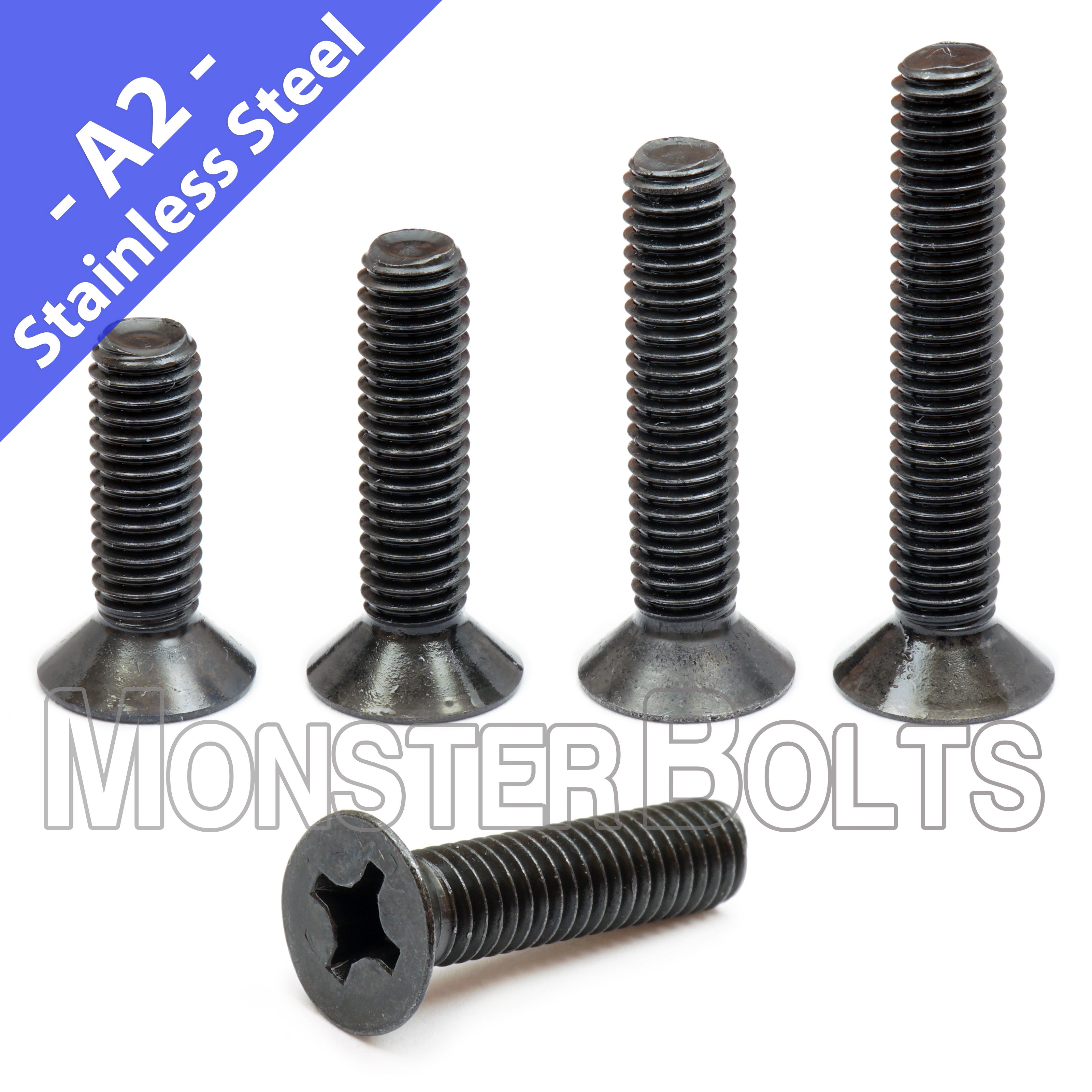 Bulk #10-32 Phillips Flat Head Machine Screws – 18-8 Stainless Black Oxide